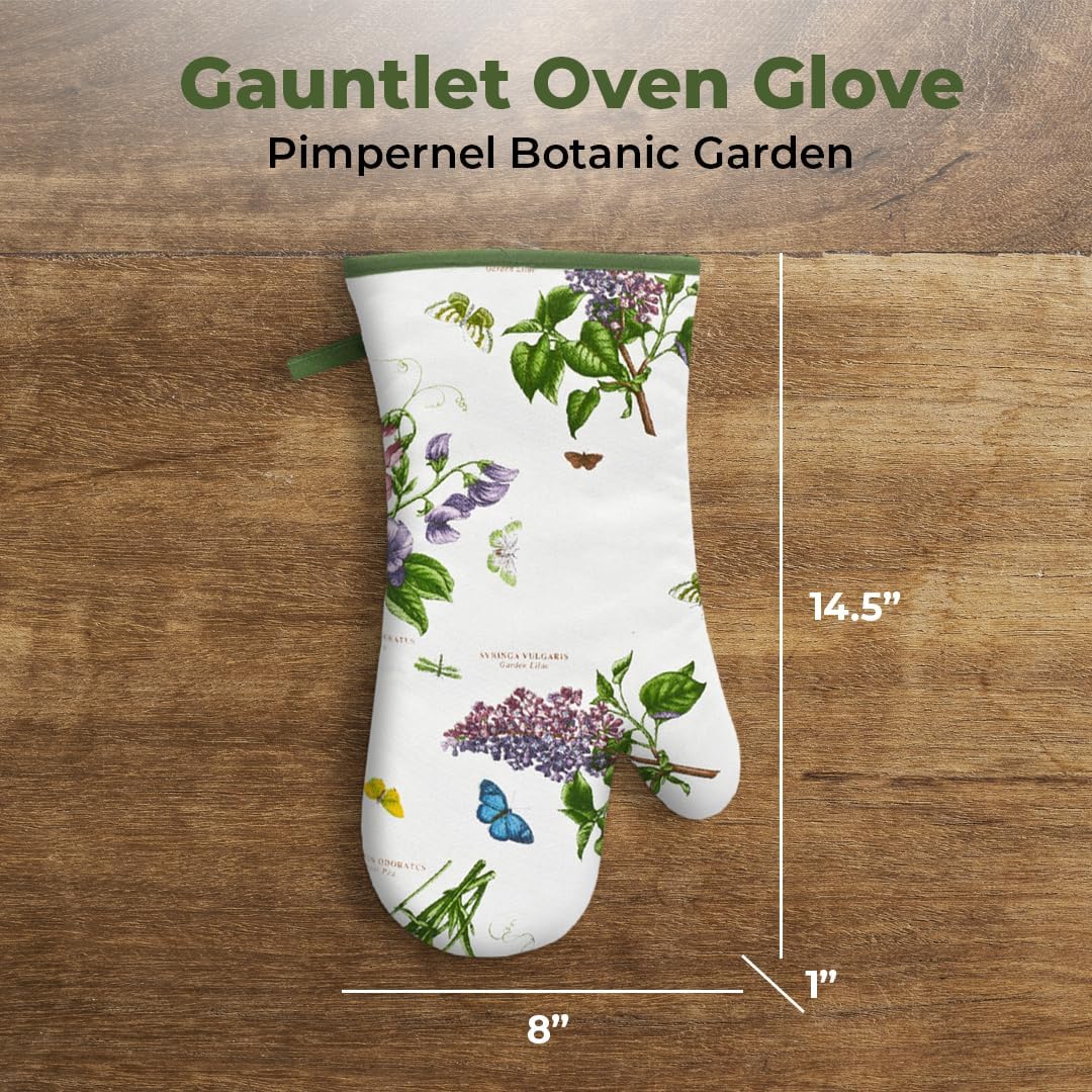 Pimpernel Botanic Garden 14.5" Gauntlet Oven Glove | Floral Motif | Cotton Textile Blend | Machine Washable | Ideal for