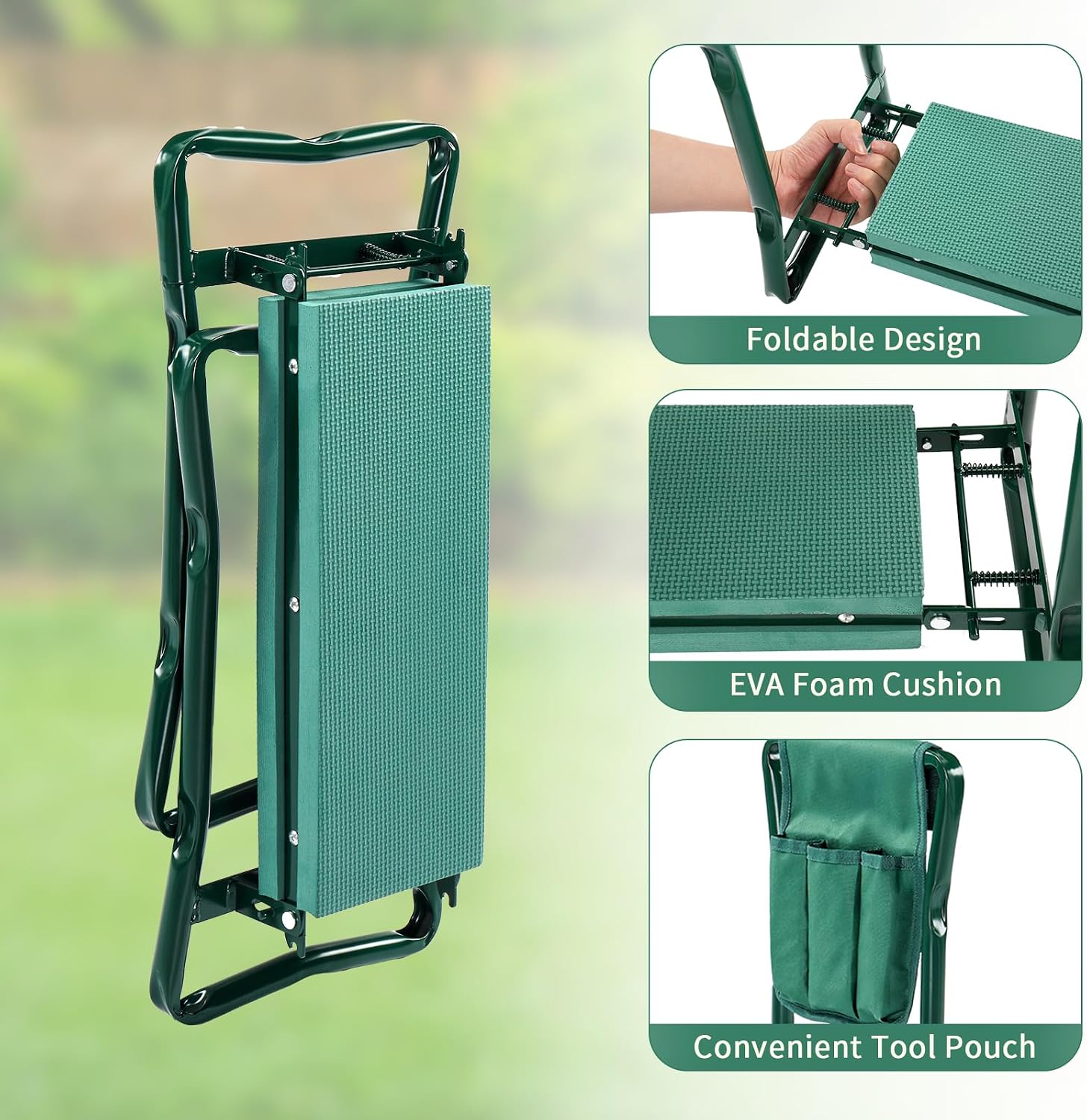 VINGLI 24in Foldable Garden Kneeler and Seat with Tool Pouch, 2-in-1 Function Portable Thicken Soft Kneeling Pad Garden