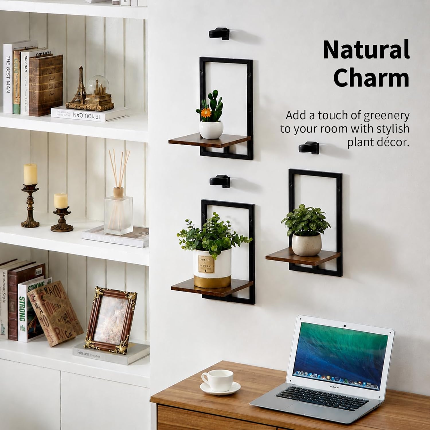 Wall Planters with Grow Lights, Set of 3 Floating Shelves for Indoor Plants, Bedroom, Living Room, Kitchen, Bathroom