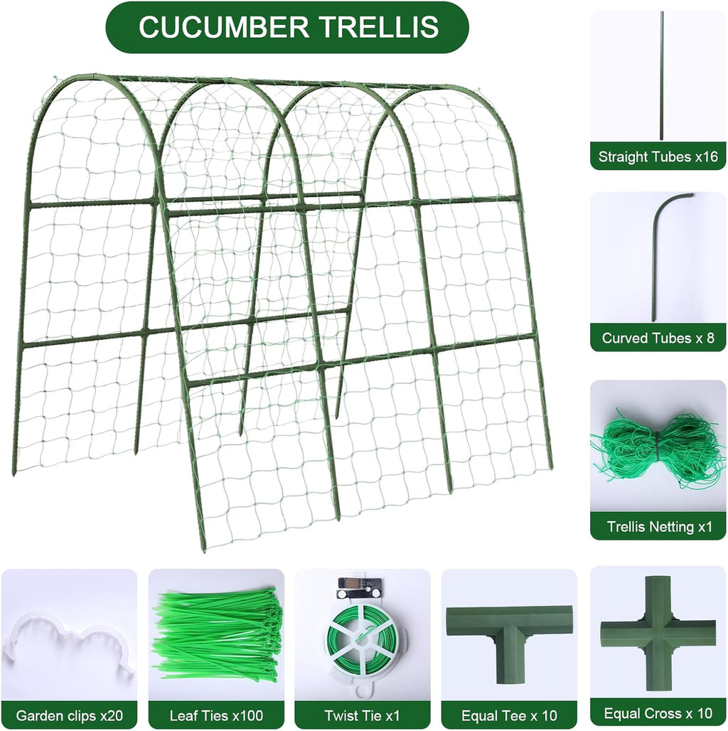 47"x47"x22" U-Shape Cucumber Trellis, Metal Plant Support with Net | 20 clips & ties included， weatherproof heavy-duty