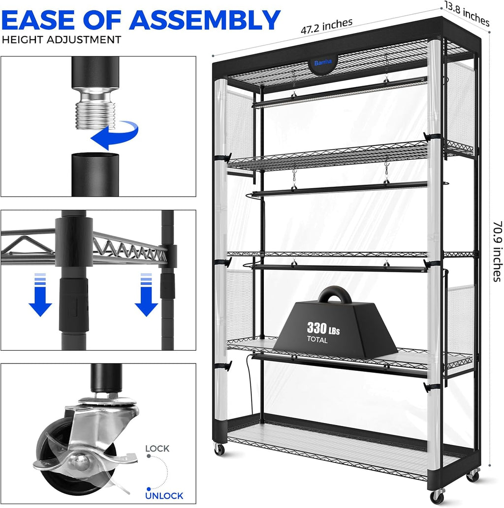 Barrina LP1200 Indoor Greenhouse with Grow Light, 5 Tier Stand with Tent | Adjustable Shelf, 200W TX-S50 3.2FT 5000K