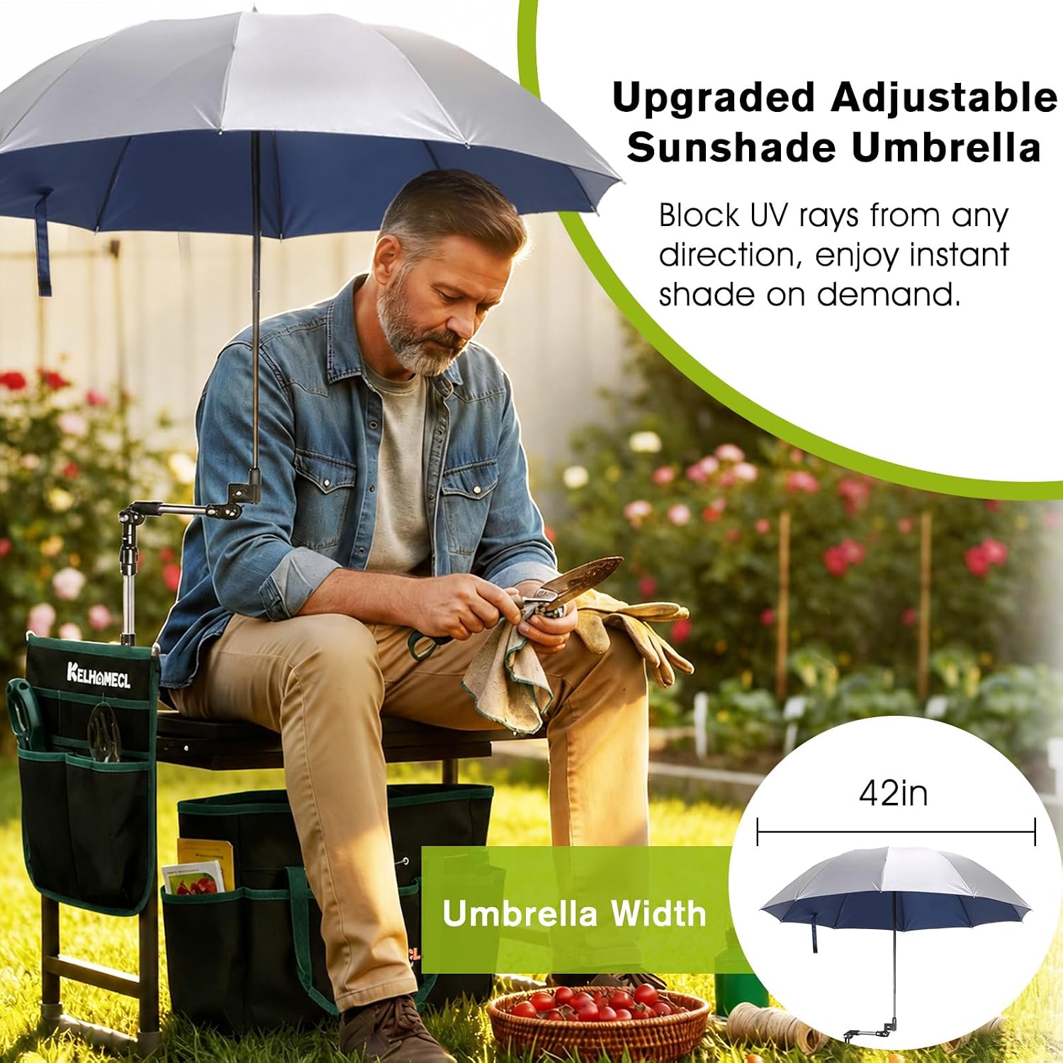 Garden Kneeler and Seat with Umbrella,Heavy Duty Gardening Bench and Stool | 2-in-1 Foldable Gardening Stool with