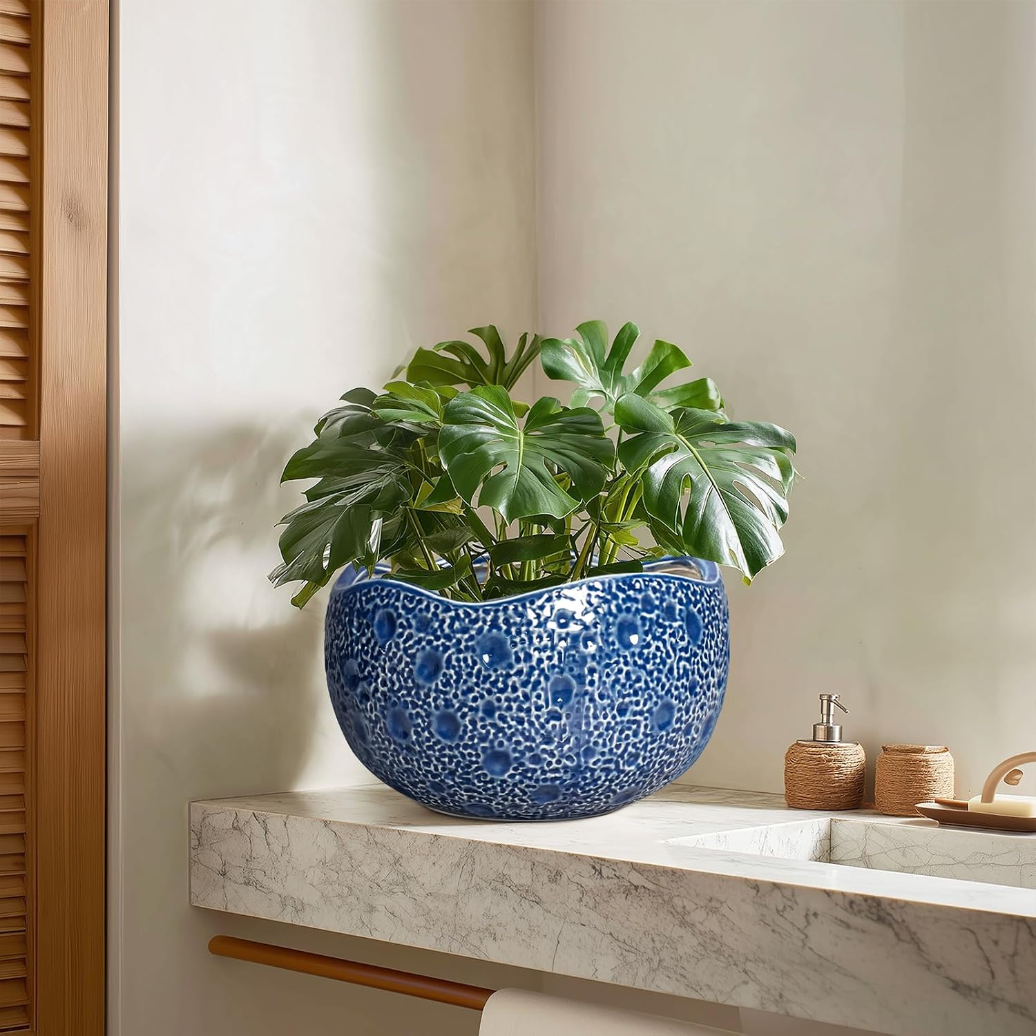 10 Inch Plant Pot - Ceramic Pots for Plants Indoor Outdoor, Round Bonsai Pots with Drainage Hole, Decorative Flower
