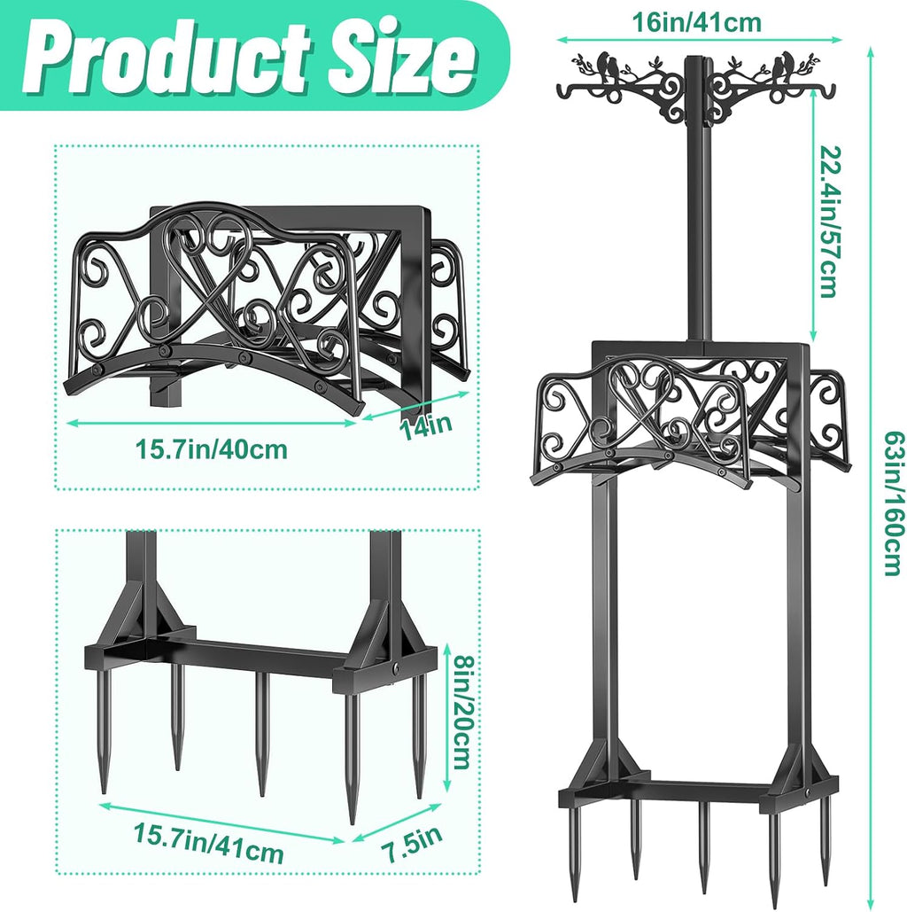 Garden Hose Holder for Outside,Water Hose Holders with 2 Bird Statue Shepherds Hooks & 5 Spikes,Double-Sided