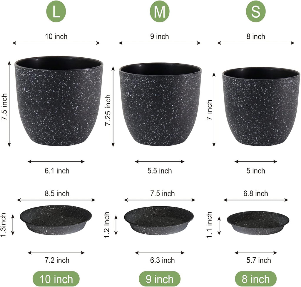 WSMKSZ Plant Pots 10/9/8 inch, Set of 3 Modern Decorative Plastic Planters with Drainage Holes and Saucers for Garden