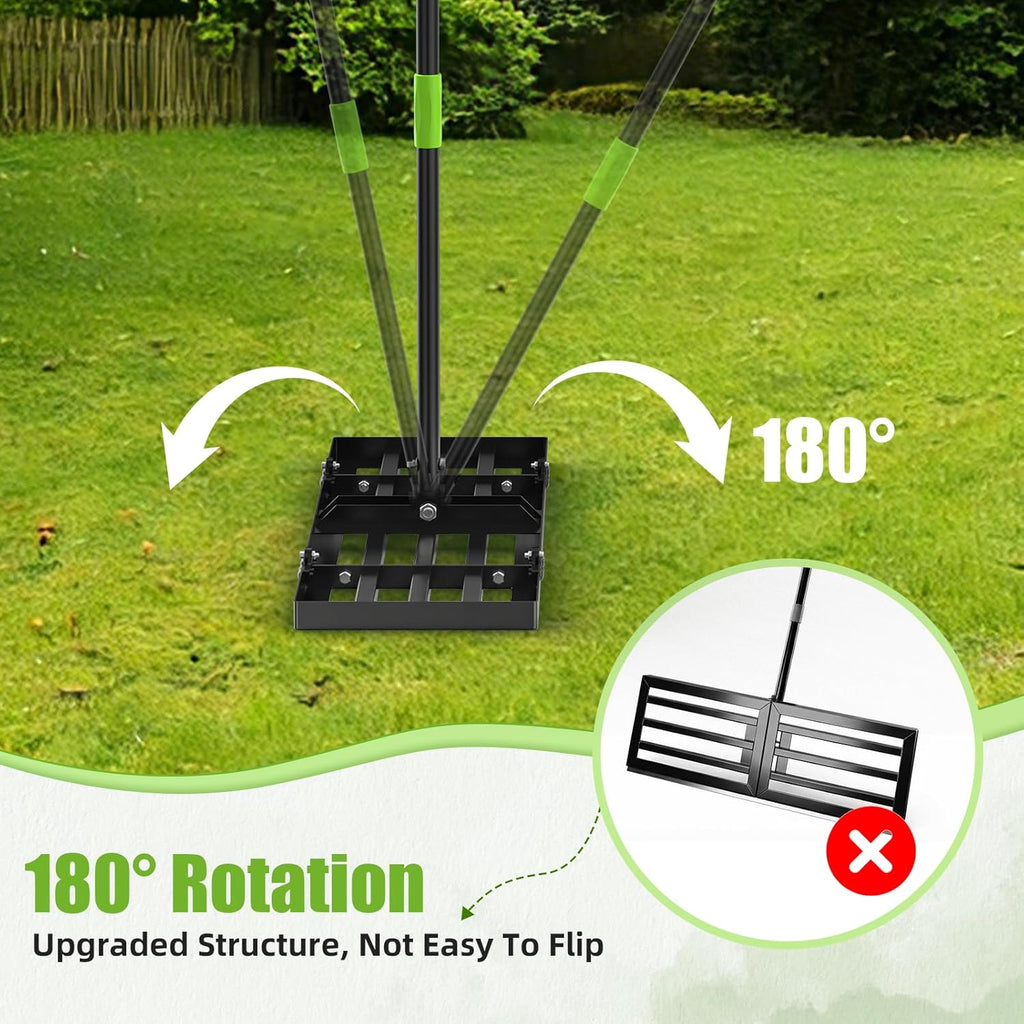 GARDTECH 30x10 Inch Lawn Leveling Rake Heavy Duty Adjustable Handle Yard Tool – Reinforced Steel Landscape Rake for