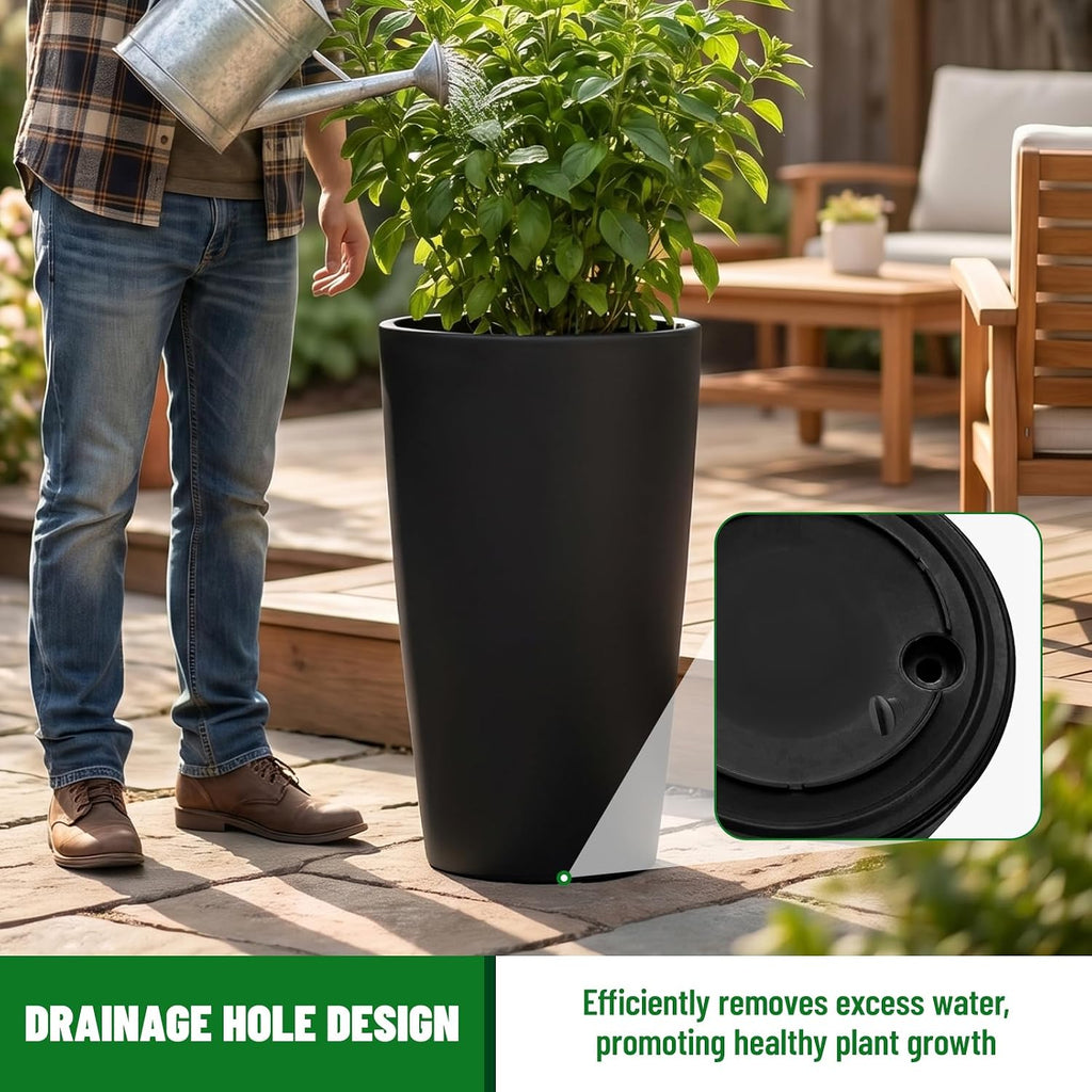 Set of 2 Round Tall Planters 22 Inch, Large Planter for Indoor Outdoor Plants, Modern Flower Pot Containers Large