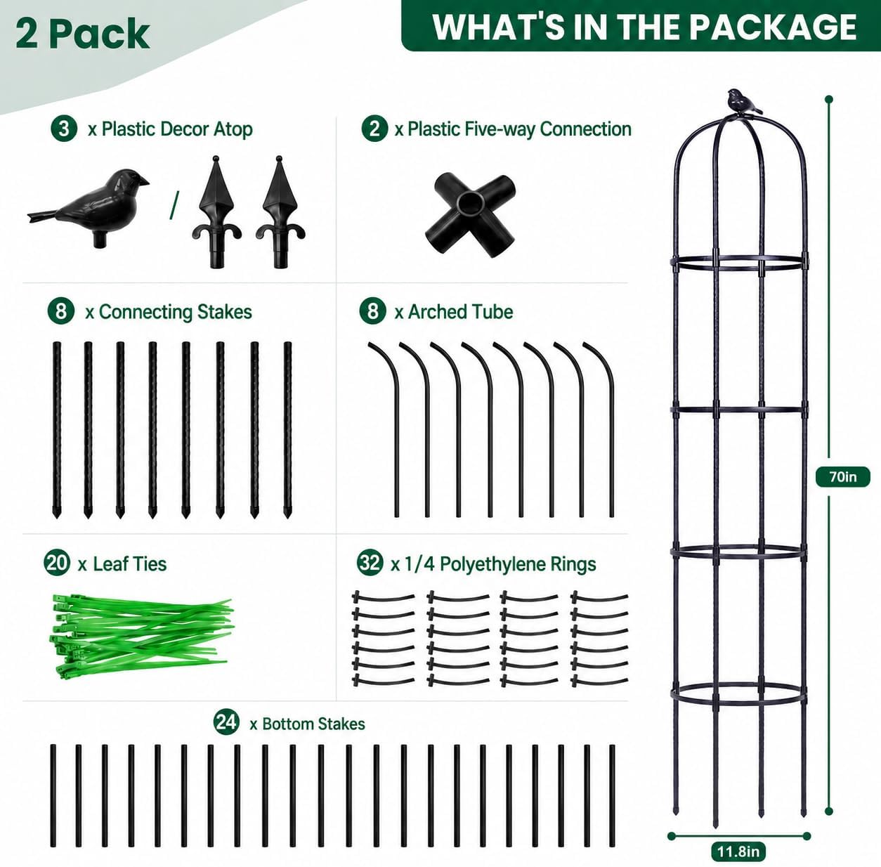 OTOSUNNY 2 Pack 6 ft Garden Obelisk Trellis for Climbing Plants Outdoor | 6 ft Tall Metal Garden Trellis for Roses