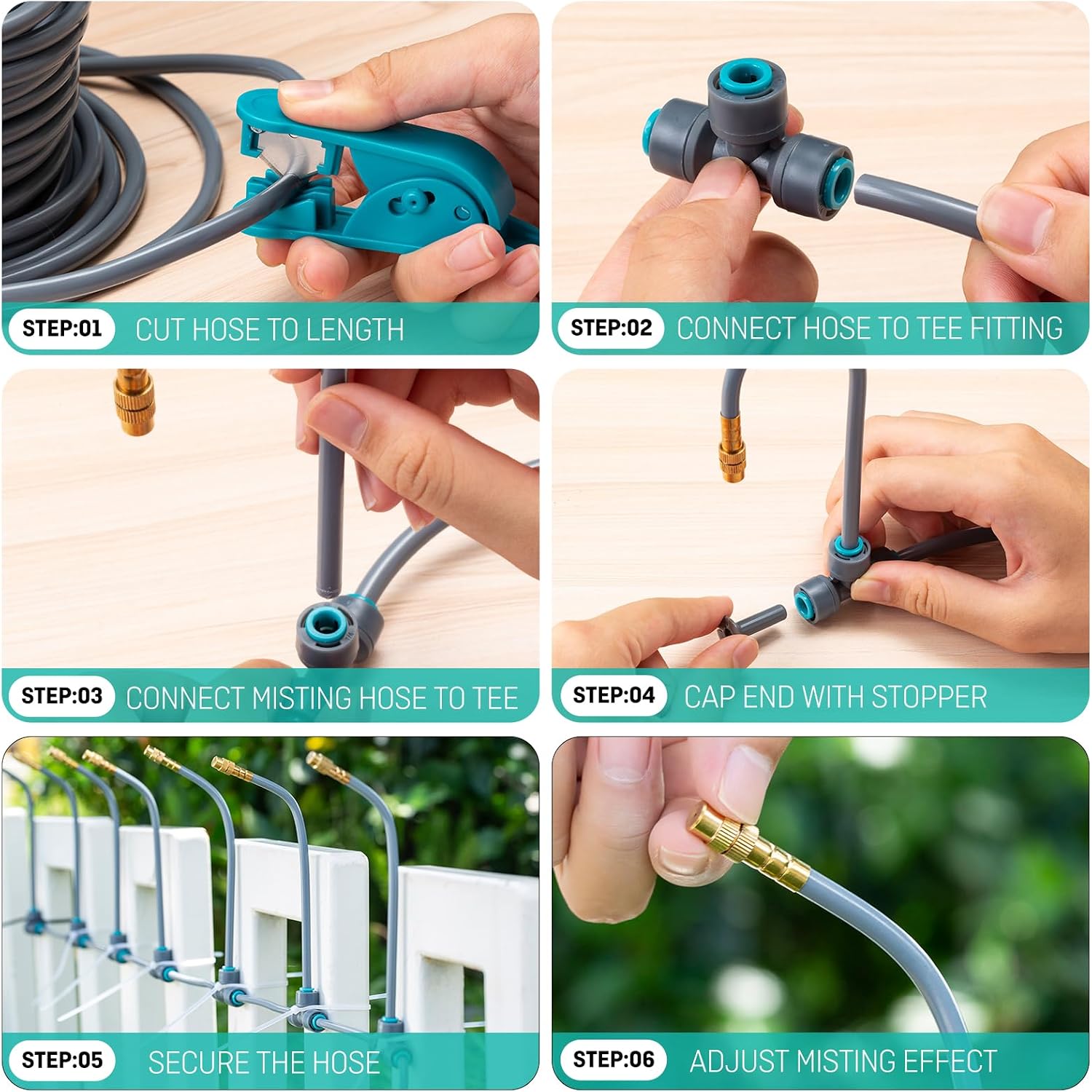 32FT Drip Irrigation System 1/4", 360° Adjustable Misting Kit for Outdoor | 10 Adjustable Copper Nozzles