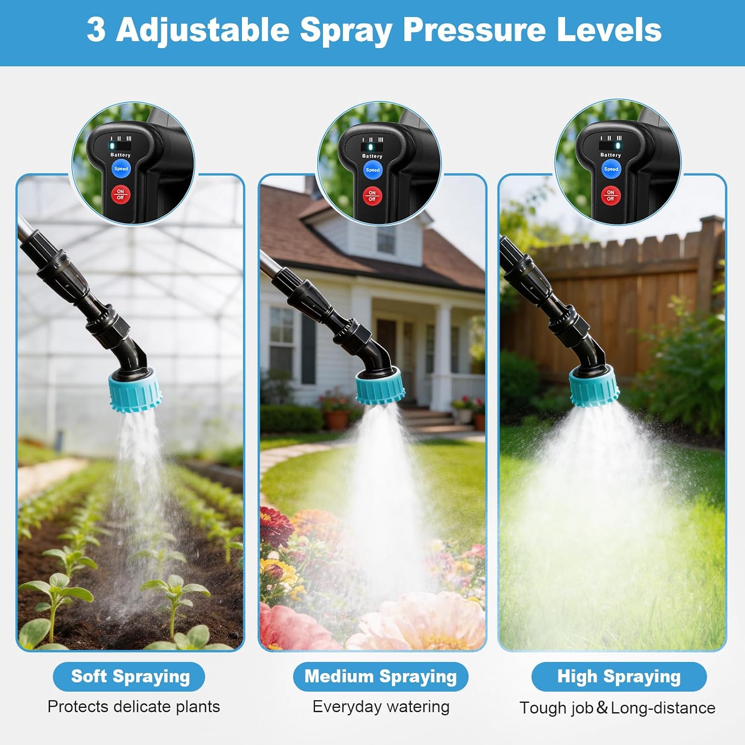 SideKing 2.6 Gallon Battery Powered Backpack Sprayer, Electric Weed Sprayer with 3 Adjustable Pressures, Battery