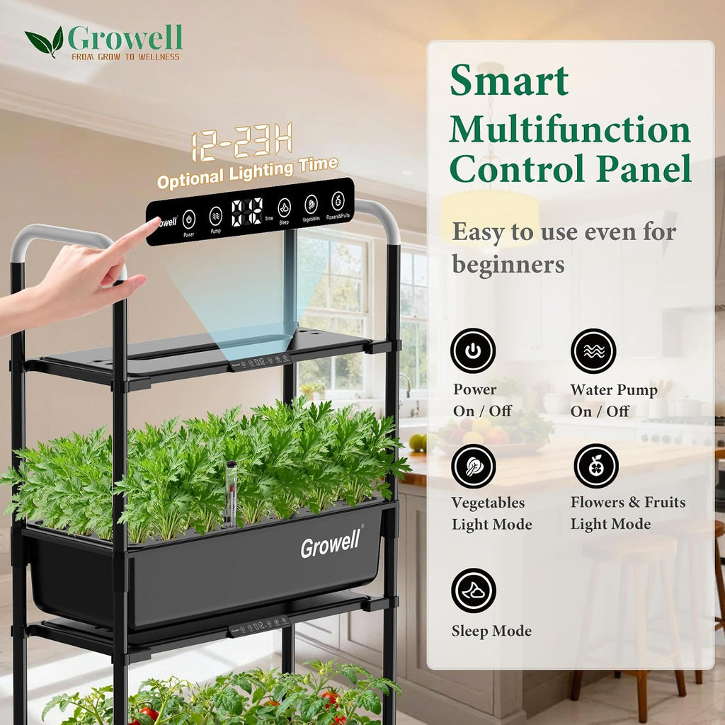 Growell Hydroponics Growing System Kit, 54 Pods Vertical Indoor Herb Garden with Smart LED Grow Light, Auto Circulating