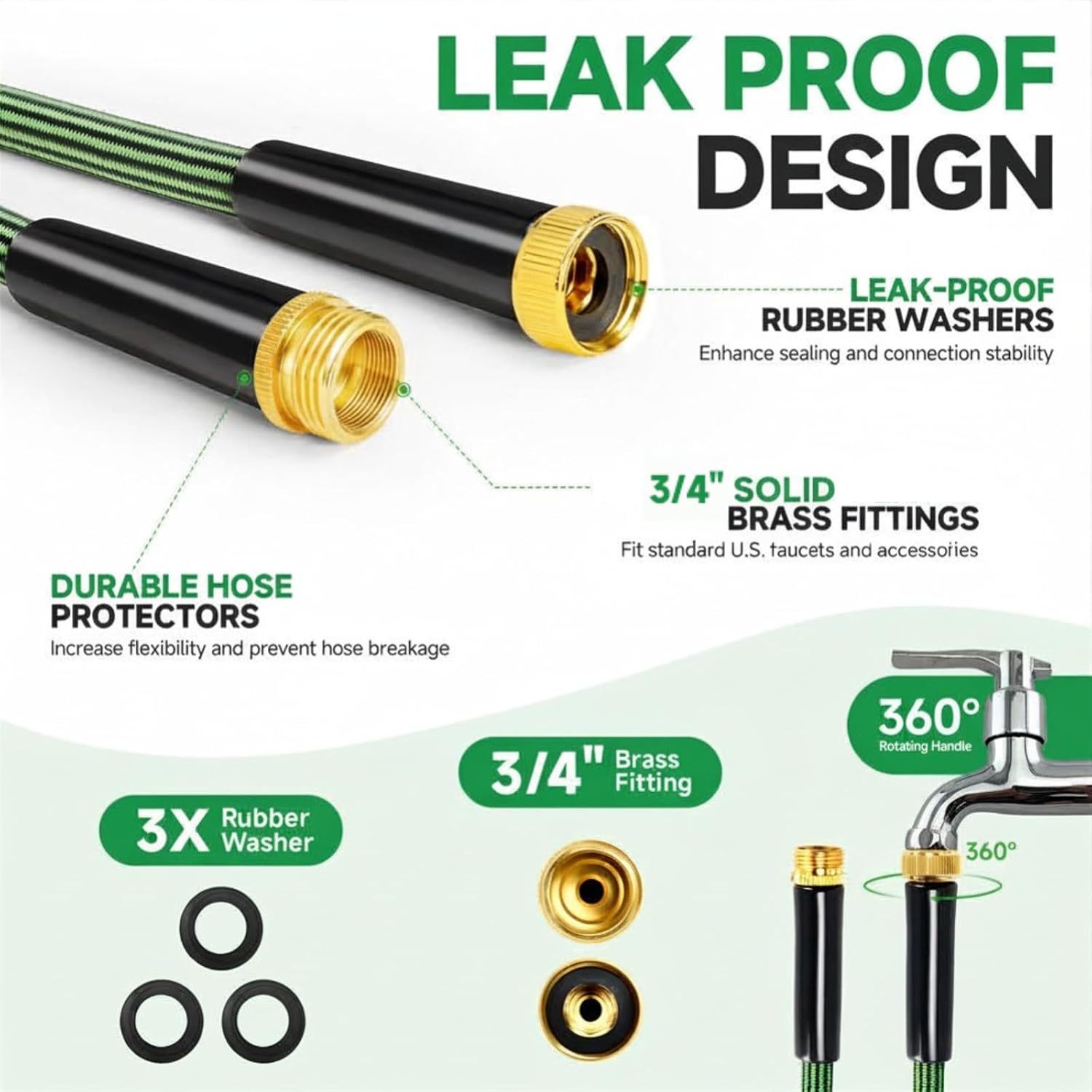 Garden Hose 75FT Non-Expandable Water Hose Flexible Kink-Free Lightweight Leak-Proof Sturdy Outdoor Hose Water Pipe for