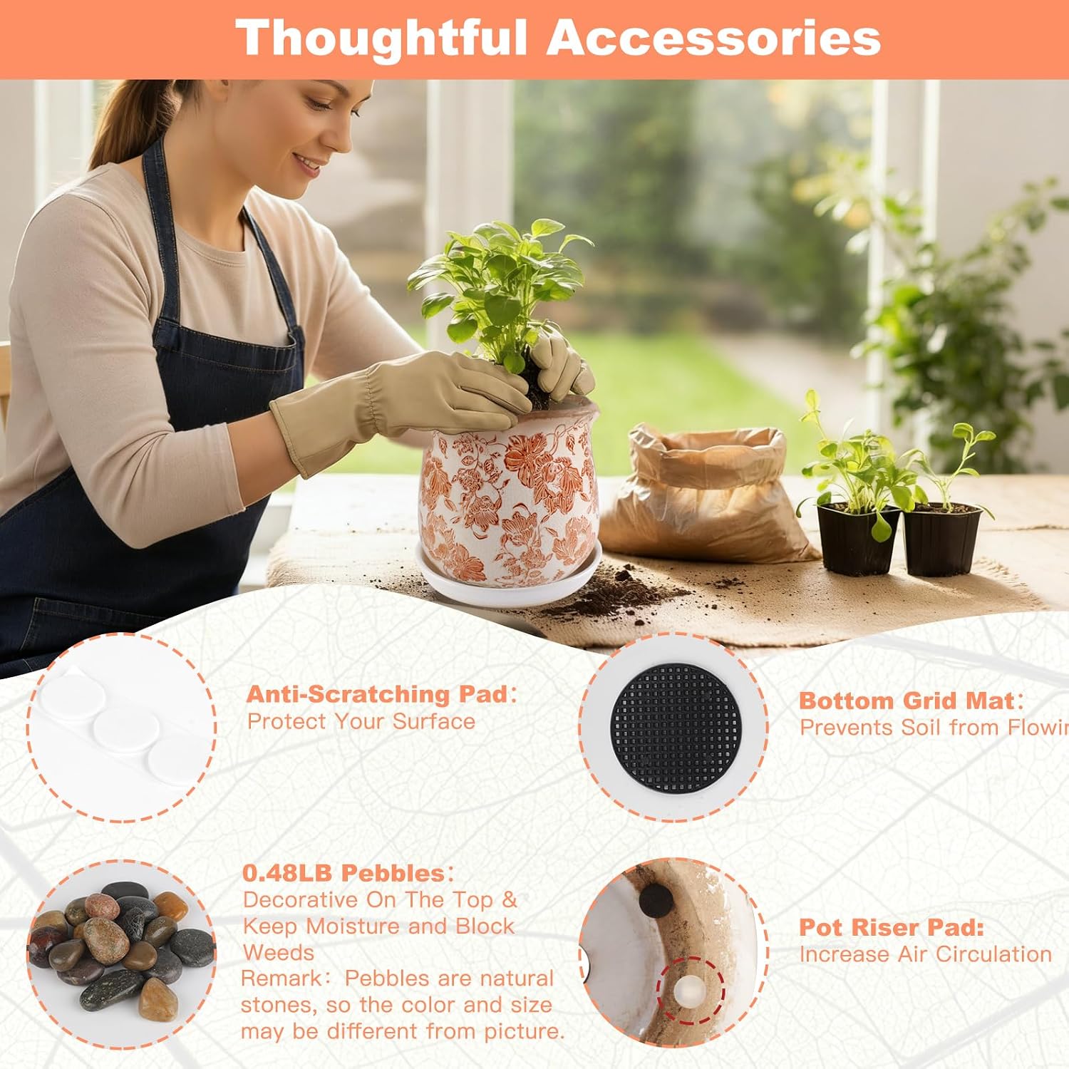 Ceramic-Planters-for-Indoor-Plants with Saucer, 6 inch Vintage Ice Crackle Glaze Plant Pots with Drainage Holes