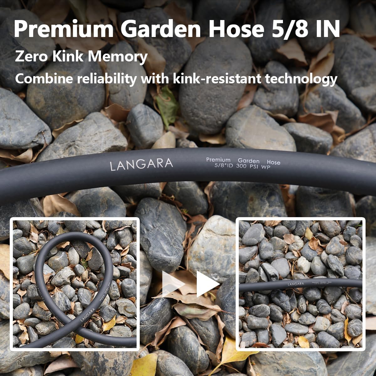 Heavy Duty Premium Garden Hose 50ft x 5/8", 300PSI Working, 1000PSI Burst, Hybrid Rubber Water Hose with Transparent
