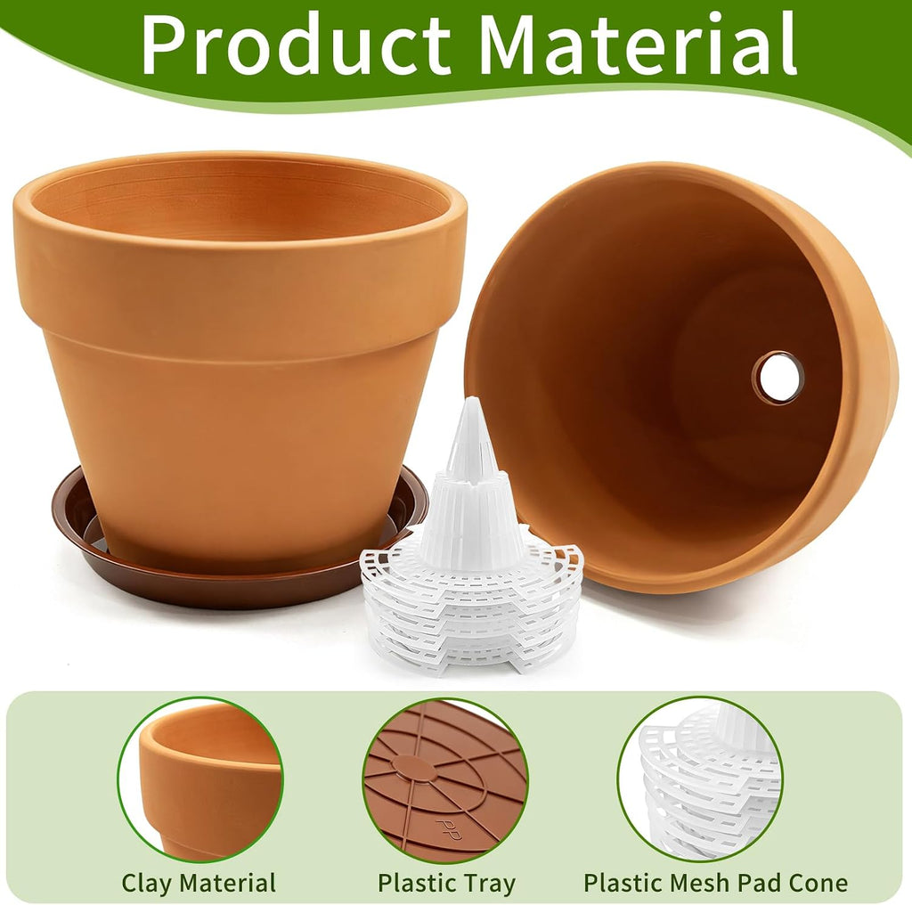 6 Pack 6 Inch Terracotta & Clay Pots with Saucer for Plants, Breathable Clay Planters Flowerpot Terra Cotta Flowerpot