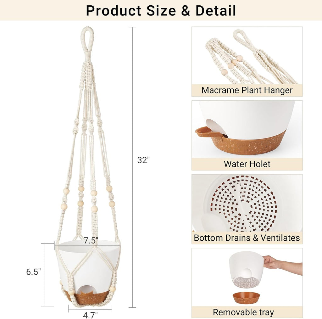 Mkono 7.5 Inch Hanging Planters for Indoor Plants, Macrame Plant Hanger 2Pc | Self-Watering Plant Pots, Hanging