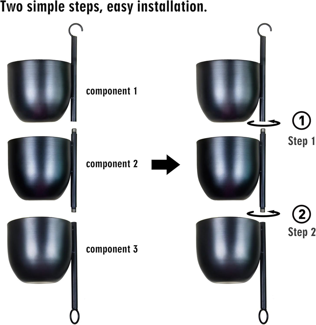 3-Tier Metal Hanging Planter with 6 Inch Oval Pots - Black Modern Triple Tiered Plant Hanger - Vertical Stackable Wall