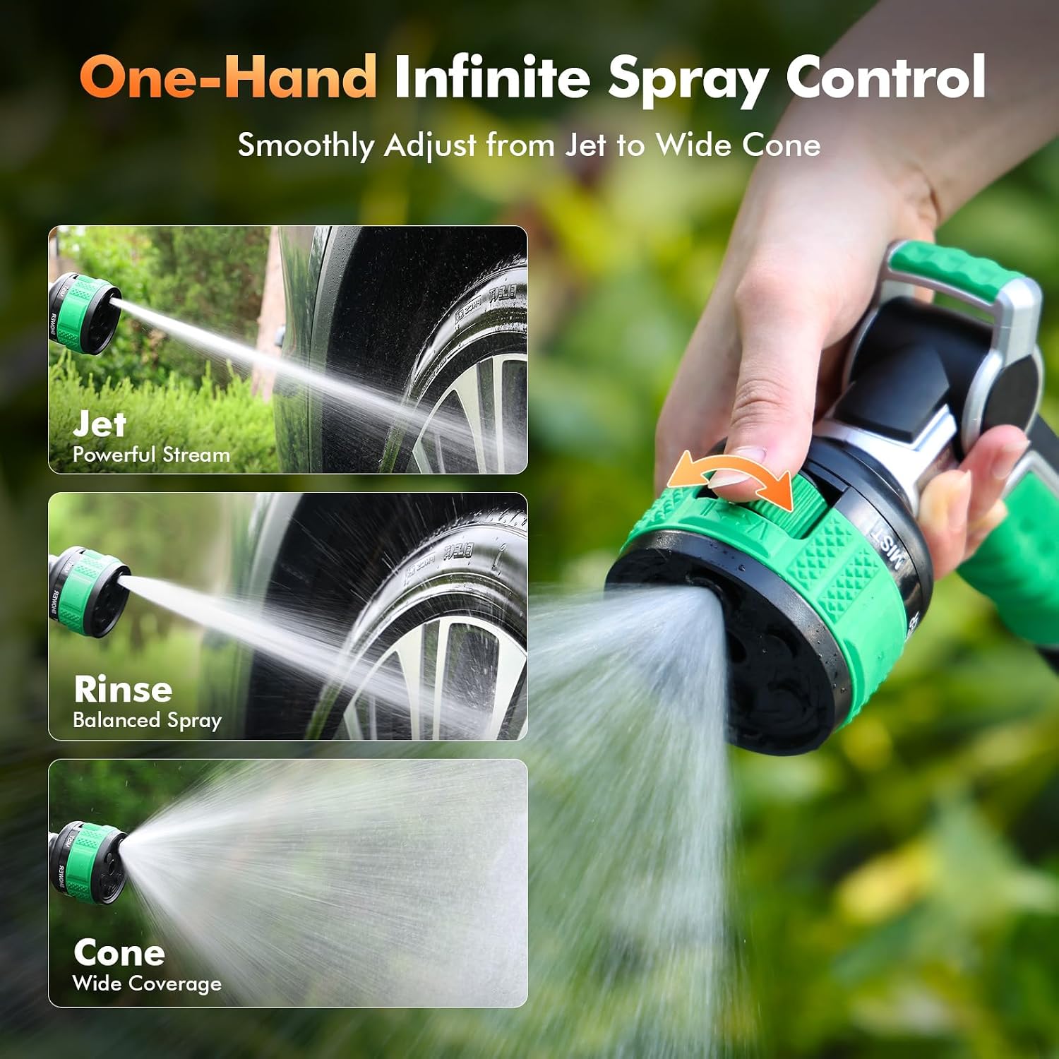 RESTMO Water Hose Nozzle Heavy Duty, Adjustable Garden Sprayer for Outdoor | 2-in-1 Twist Control, 9 Spray Patterns