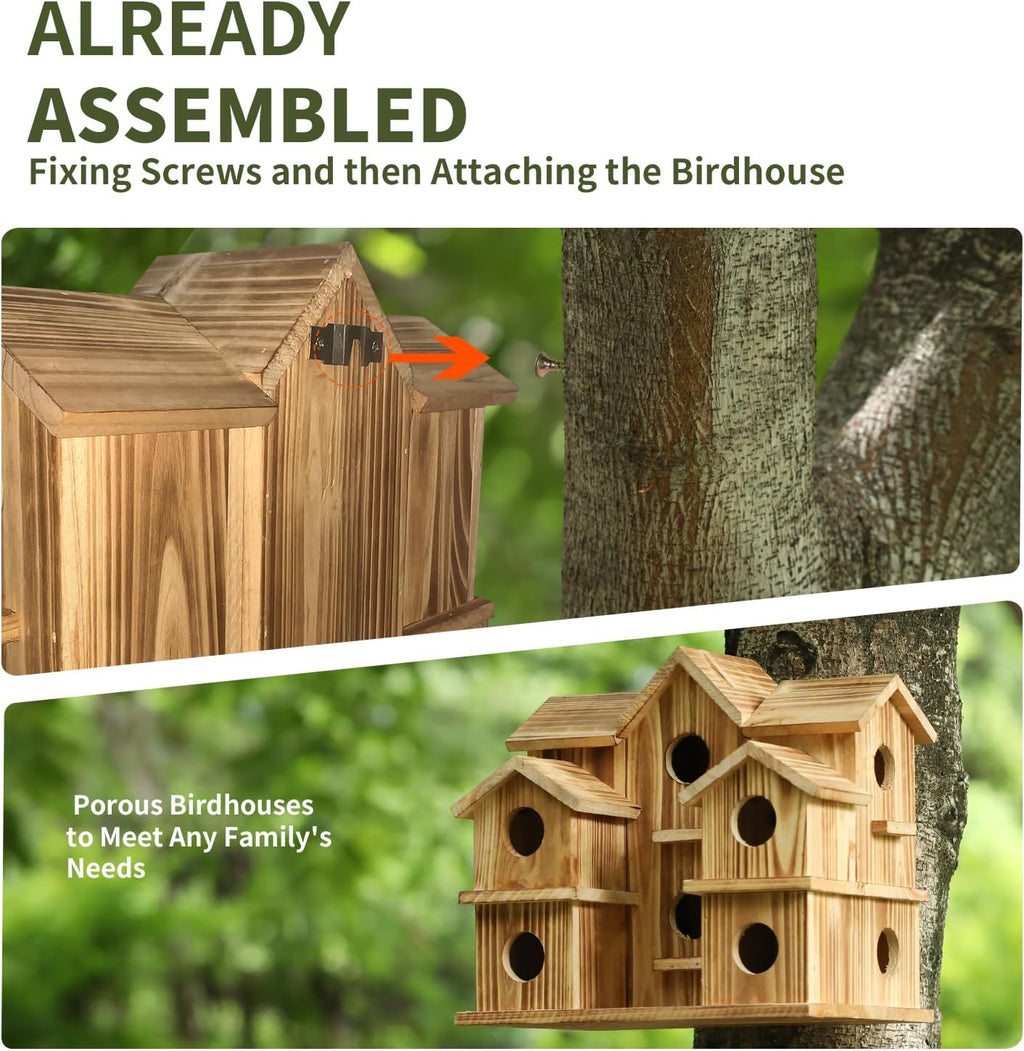 Bird Houses for Outside 10 Hole Bird House Room for 10 Bird Families Large Bird House for Garden/Courtyard/Backyard