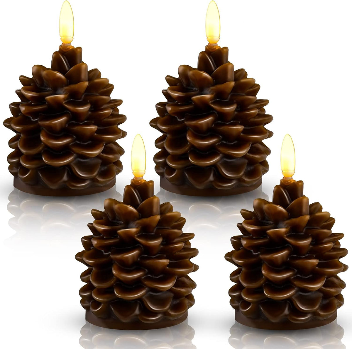4 Pieces Christmas Pinecone Candles Flameless LED Battery Operated,Brown