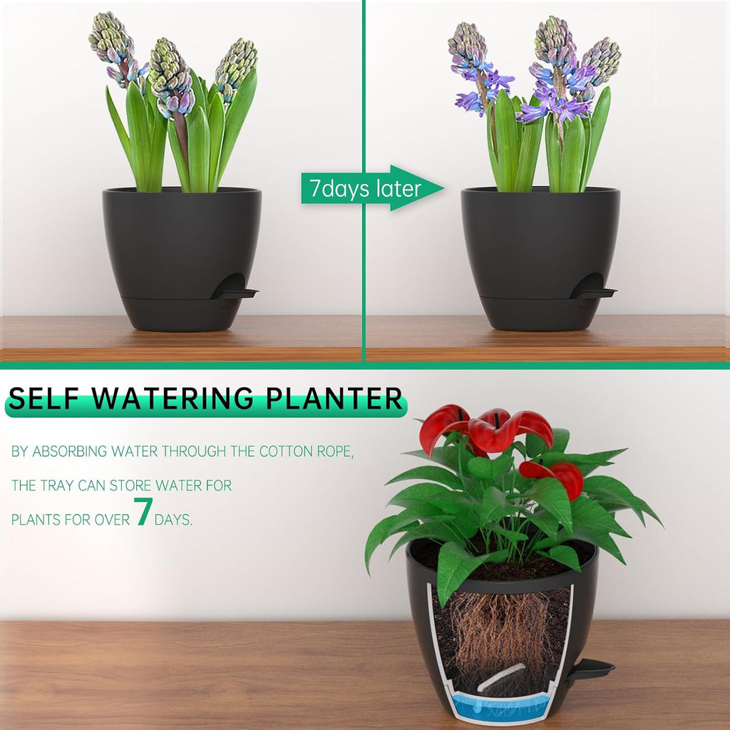 ZMTECH 10 Inch Plant Pots Set of 2 Planters for Indoor Plants Self Watering Pots Flower Pots with Drainage Holes and