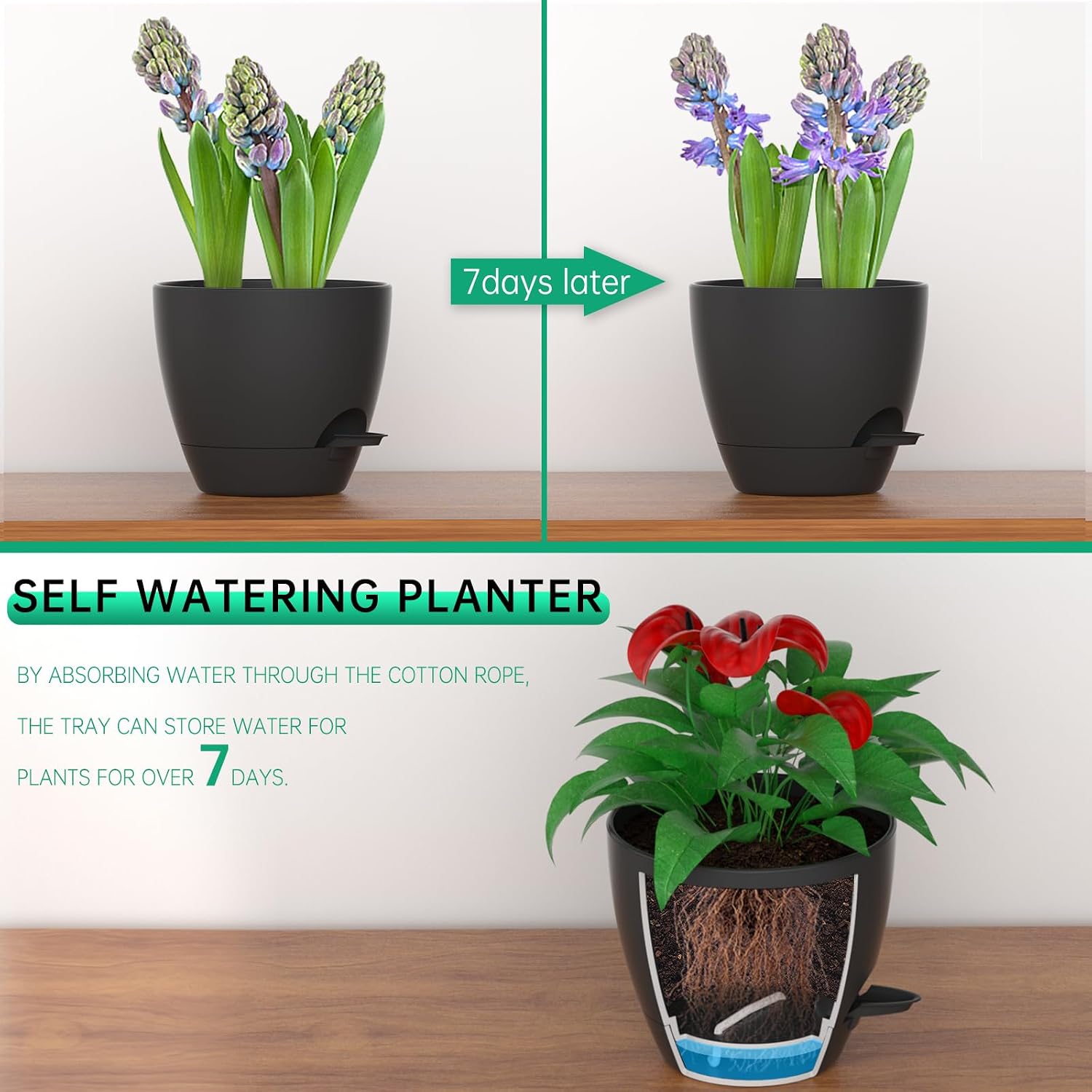 ZMTECH 10 Inch Plant Pots Set of 2 Planters for Indoor Plants Self Watering Pots Flower Pots with Drainage Holes and