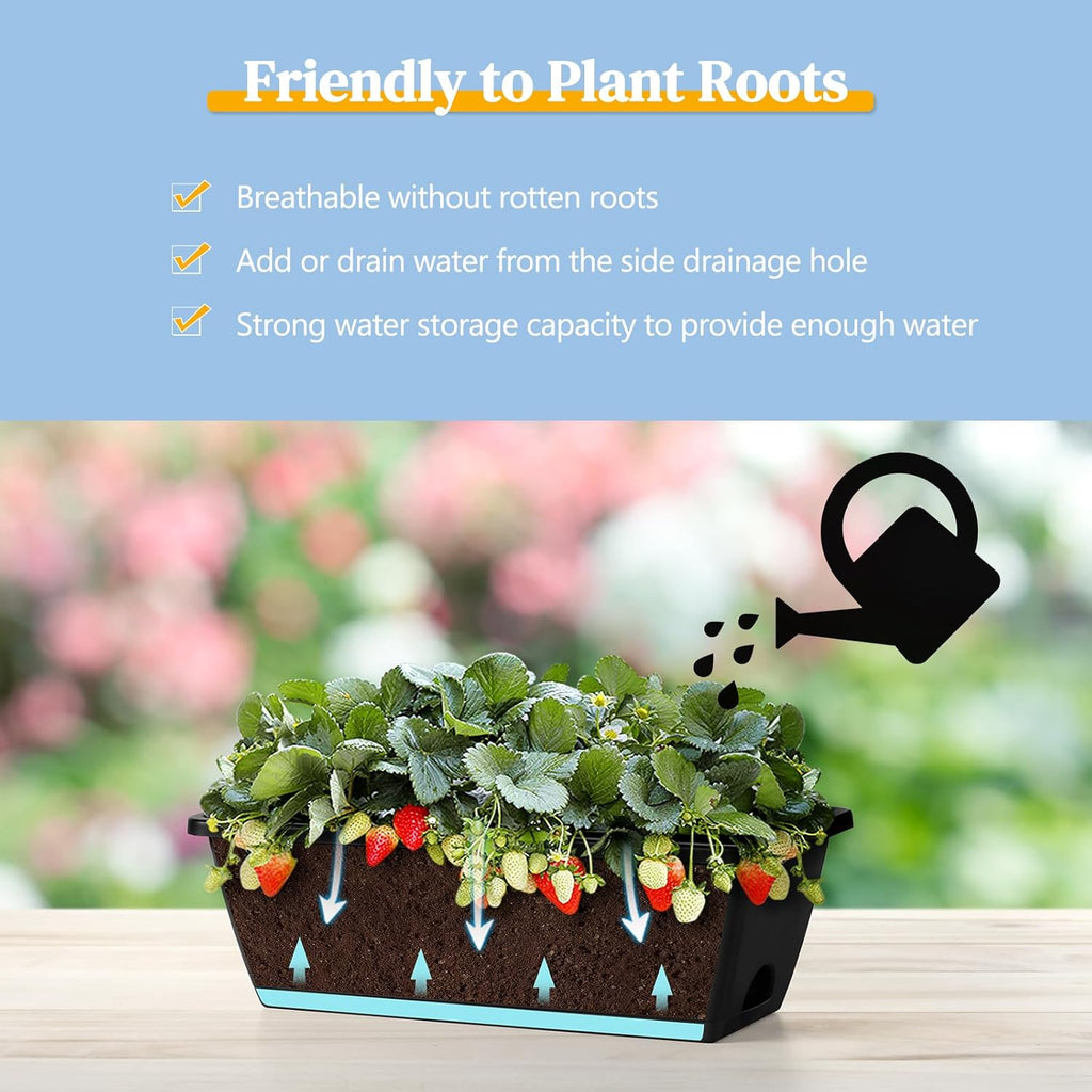 4 Pack Window Boxes Planters Railing Planter Box with Adjustable Brackets | Deck Railing Hanging Flower Pots 17’’