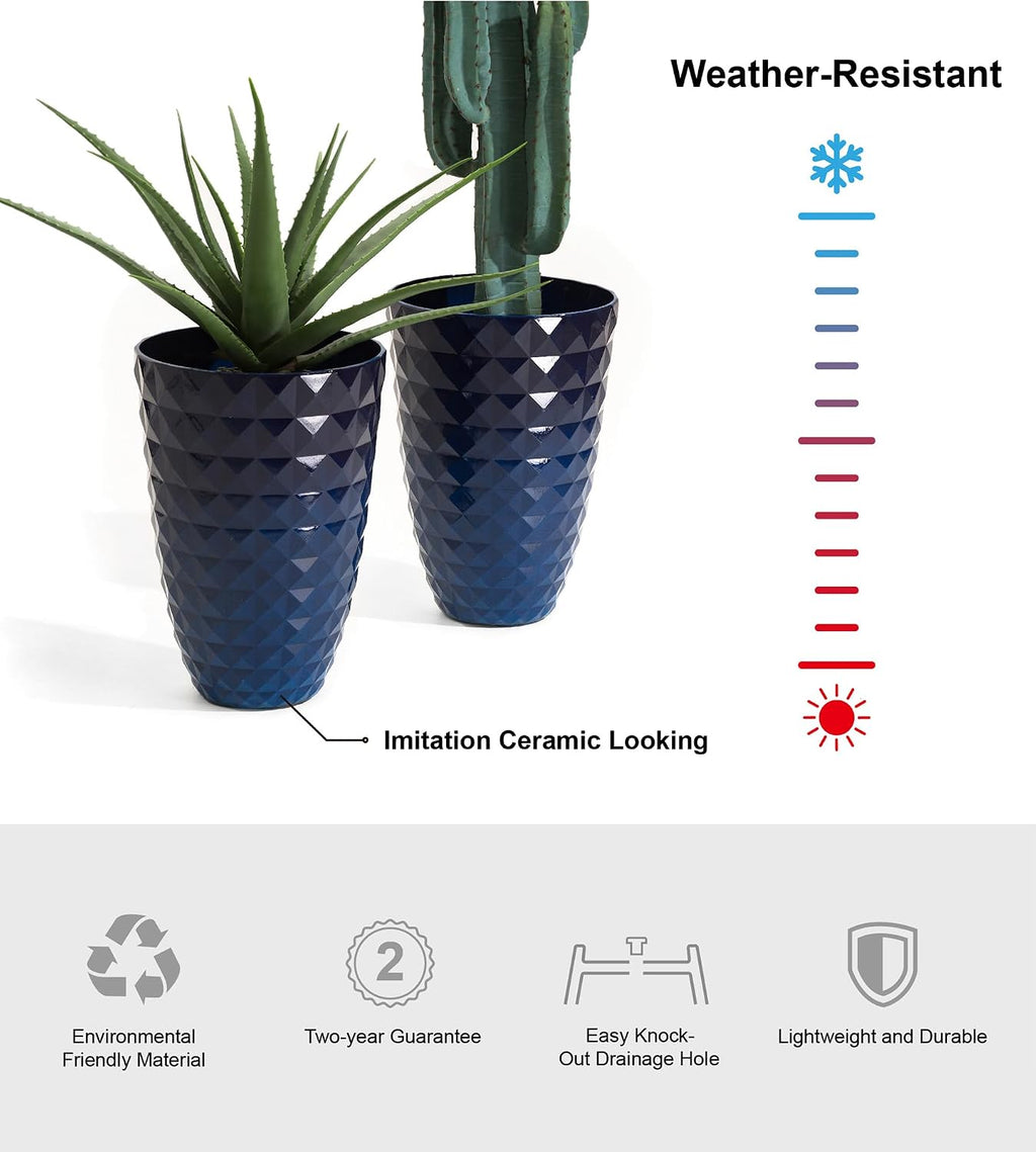 Glitzhome 19.75" H Oversized Tall Planter,Modern Set of 2 Textured Gradient Cobalt Blue Round Garden Plant Pots with
