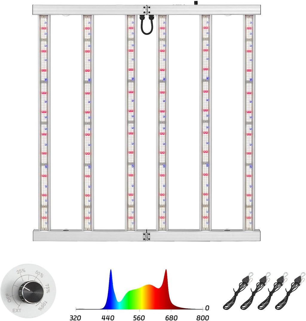 600W LED Grow Lights for Indoor Plants Full Spectrum, Foldable Growing Lamp, 4x4ft Coverage, 6 Bar Diodes Dimmable