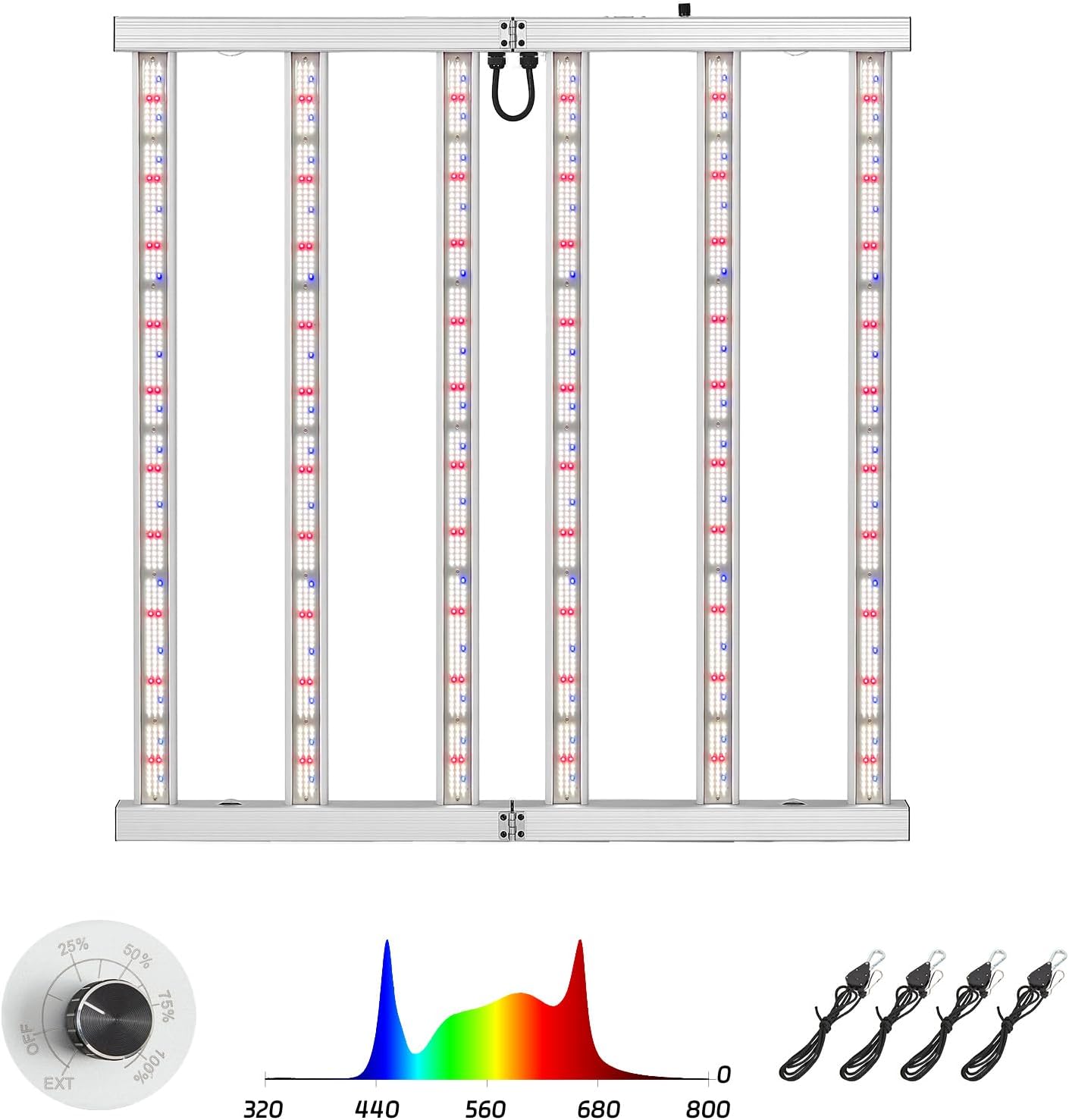 600W LED Grow Lights for Indoor Plants Full Spectrum, Foldable Growing Lamp, 4x4ft Coverage, 6 Bar Diodes Dimmable