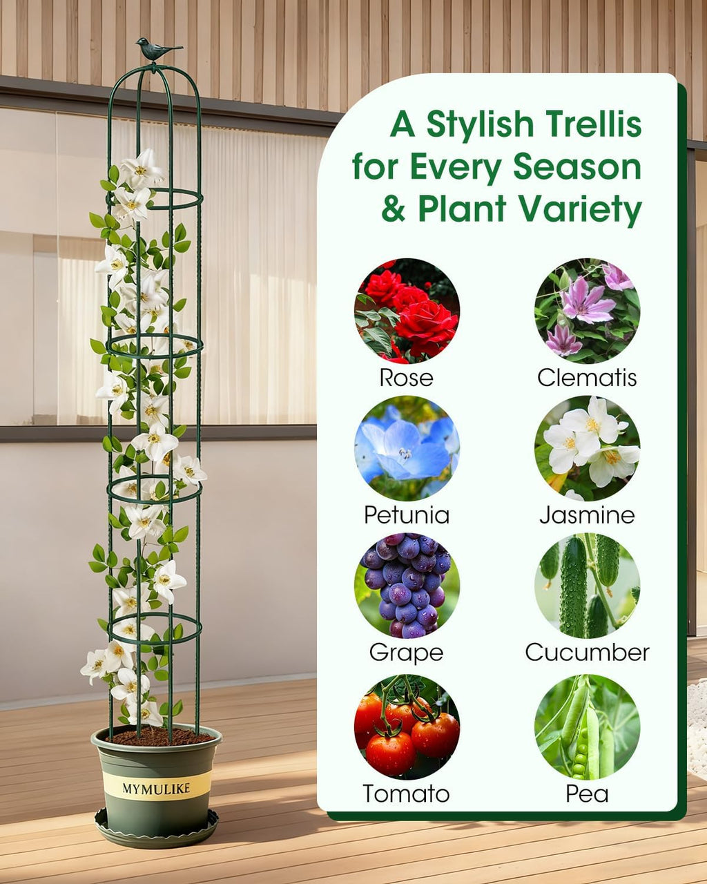 2PCS Garden Trellis for Climbing Plants, 6.2FT Rustproof Metal Pipe with Heavy Duty Plastic Coated, Garden Outdoor
