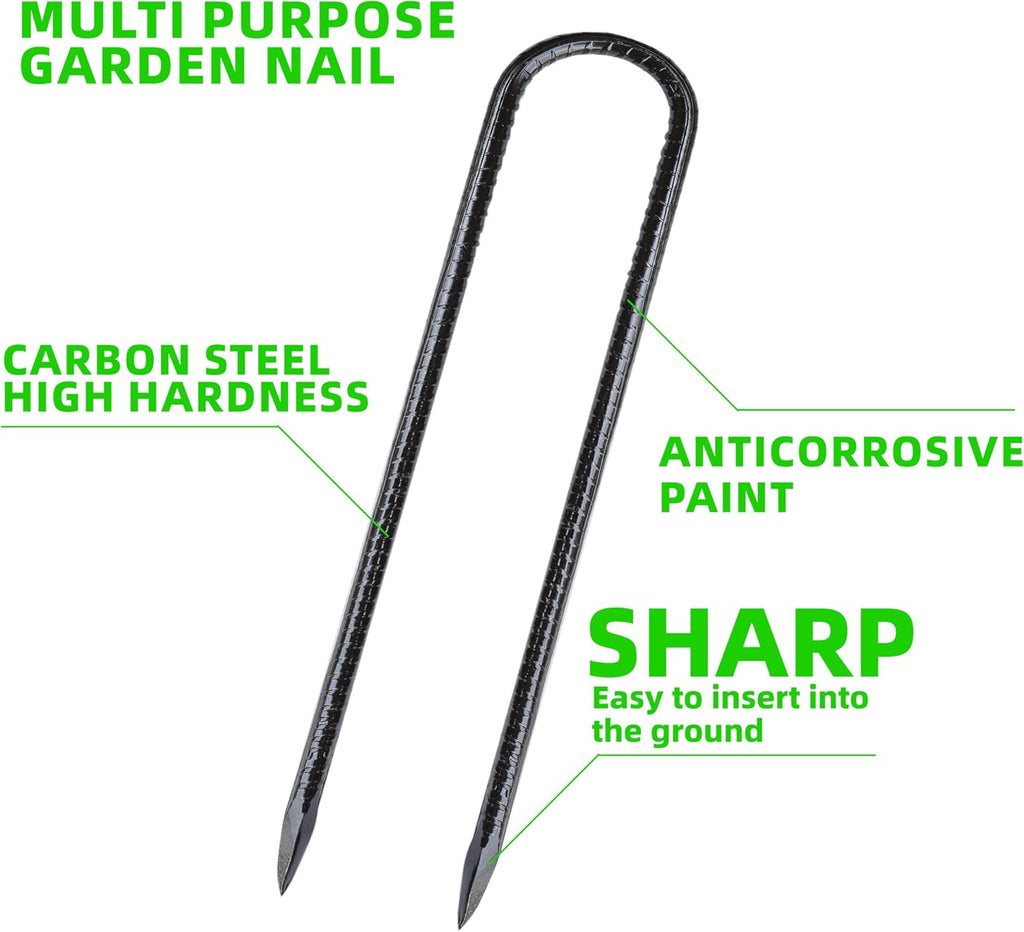 22 Pieces 12-Inch Garden Ground Stakes Galvanized Steel U Shape Hook Rebar Stake - Heavy Duty Anchors for Tents