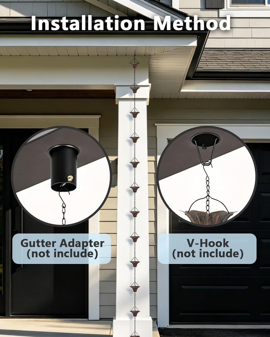 9.5FT Antique Bronze Lotus Rain Chain 12-Cup Downspout Replacement | Sturdy Metal, Rainwater Harvesting, Replaces