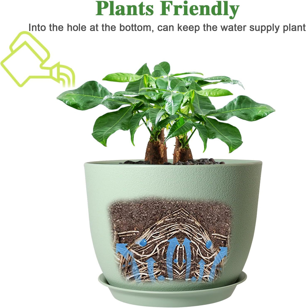 UOUZ 12/10/9 Large Modern Plant Pots, Plastic Planters with Drainage Holes and Saucers for Indoor Outdoor Plants