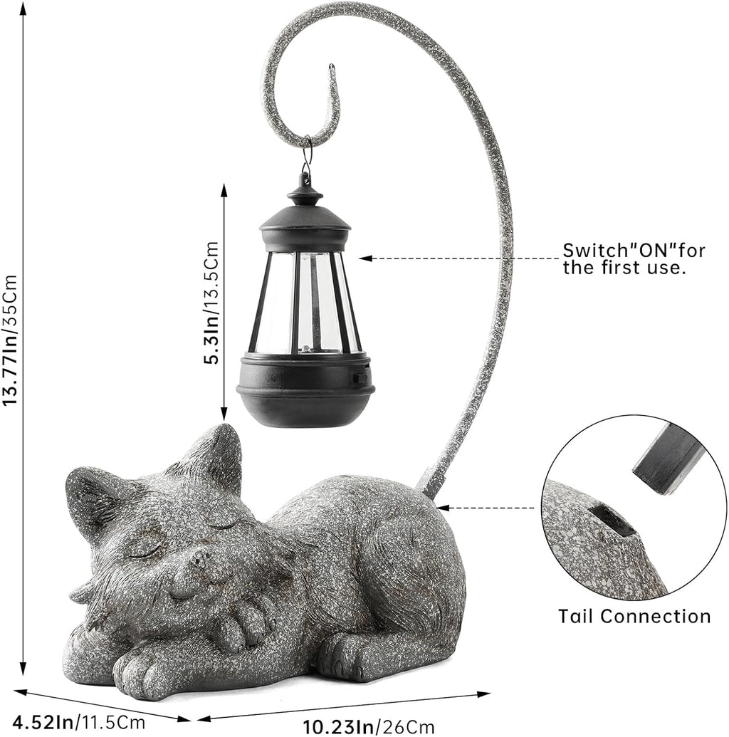 WSgift Outdoor Cat Figurine Garden Statue with Solar-Powered LED Light 13.77 Inches Tall Gift Garden Statue Decor for