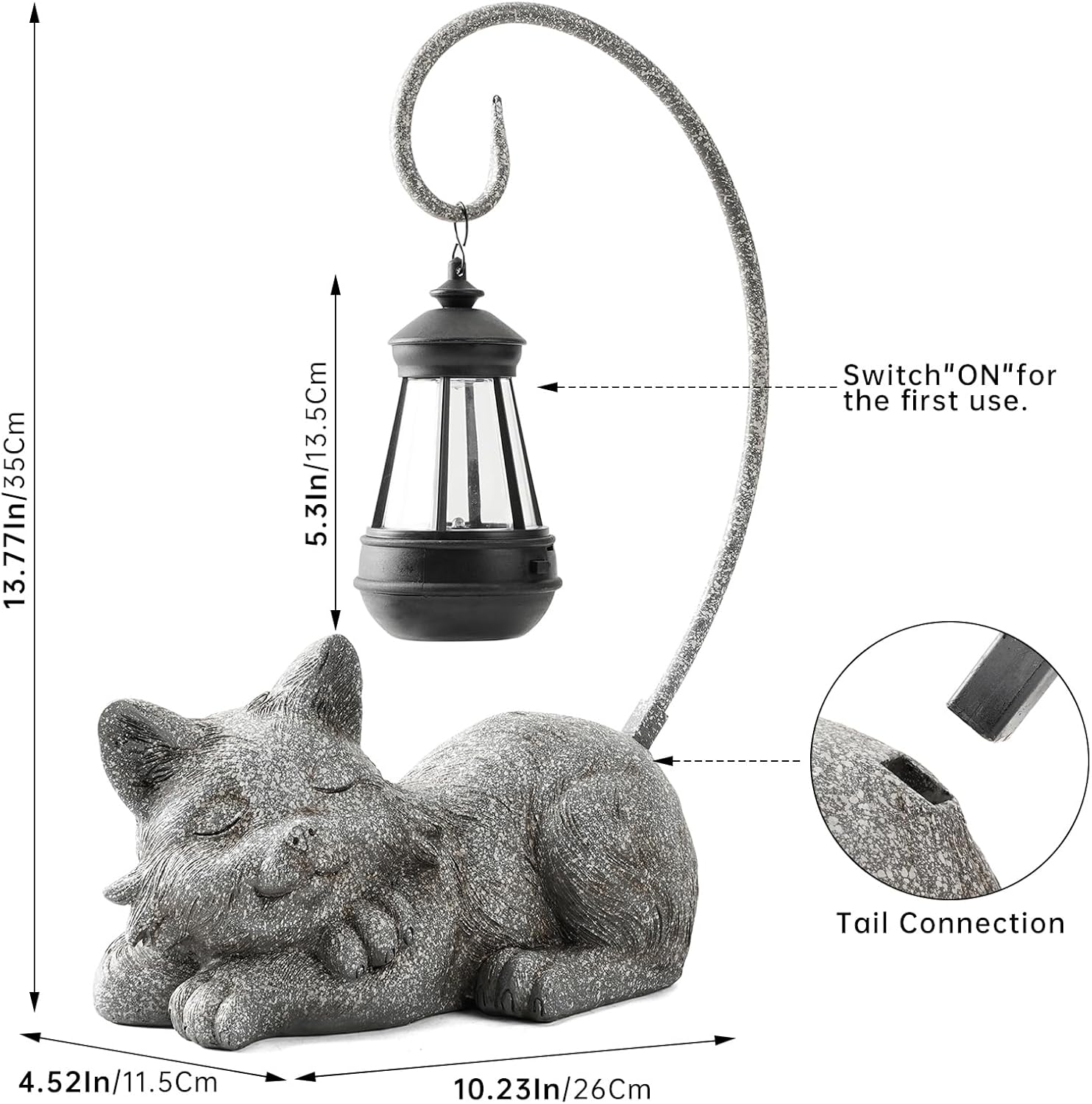 WSgift Outdoor Cat Figurine Garden Statue with Solar-Powered LED Light 13.77 Inches Tall Gift Garden Statue Decor for