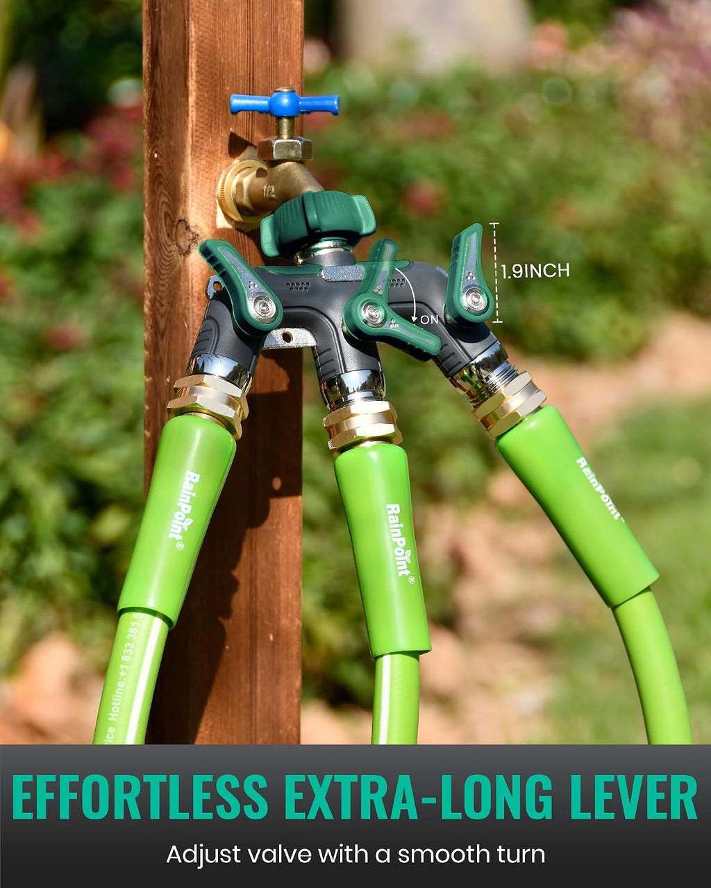 RAINPOINT 3 Way Hose Splitter, 100% Metal Heavy Duty Garden Hose Splitter With 1.9" Extra Long Handle & Individual Shut