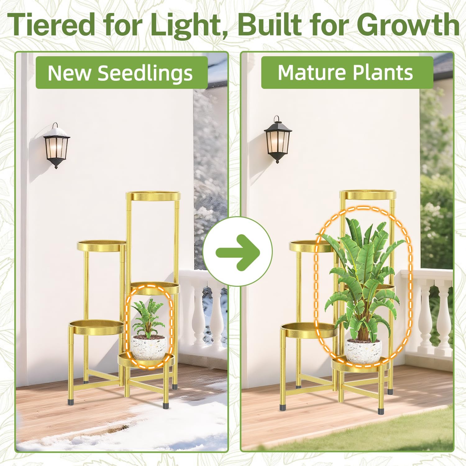 iDavosic.ly Plant Stand Indoor Outdoor, 5 Tier Metal Corner Shelf, Gold | Tiered Flower Display Holder, Folding Multi