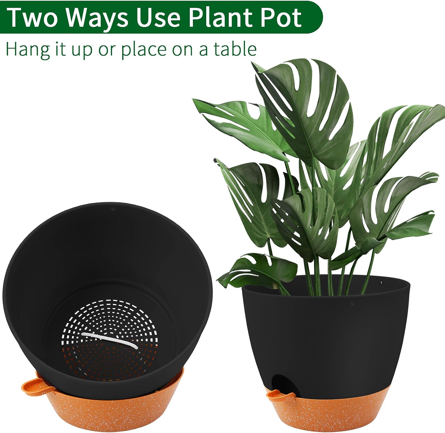 Large Hanging Planter, 12 inch Hanging planters for Indoor. Outdoor Plants, Self Watering Plant Pot, Plant Hanger