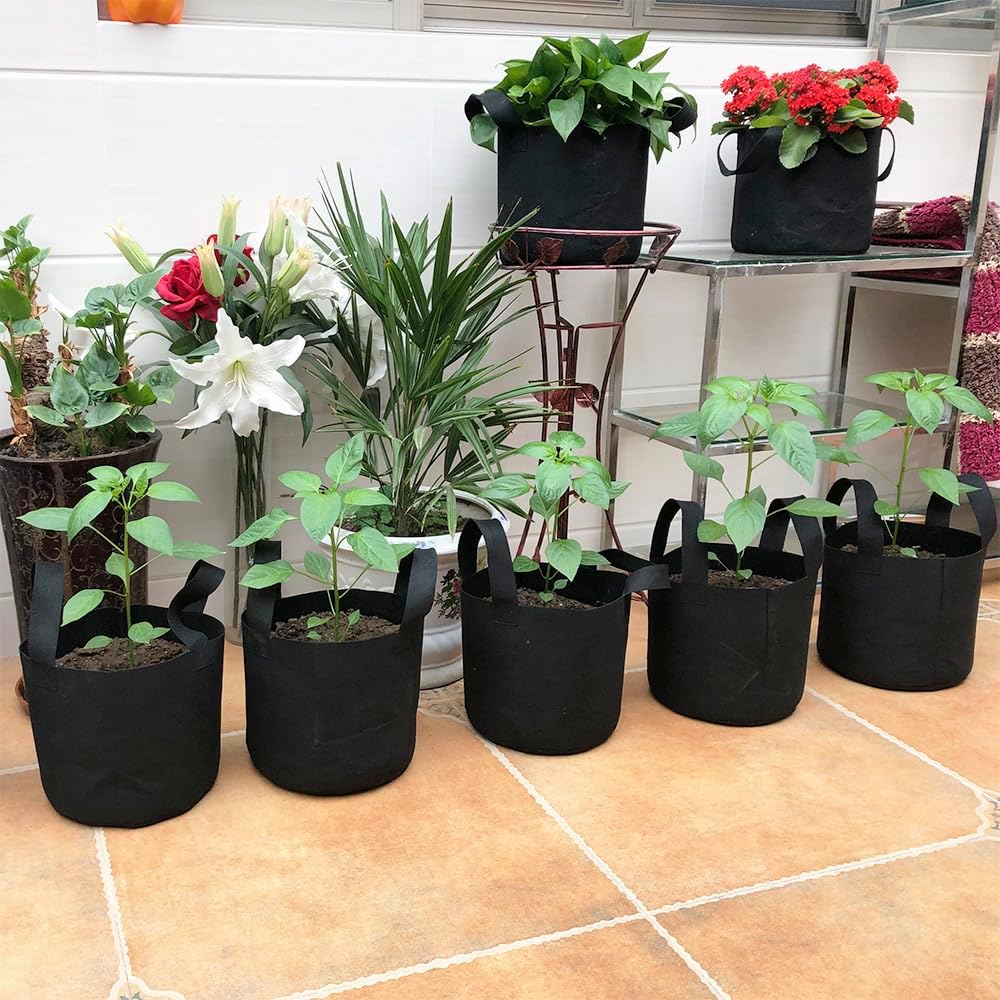 24-Pack 10 Gallon Nonwoven Grow Bags, Plant Grow Bags，Heavy Duty Aeration Fabric Pots with Durable Handles, Come with
