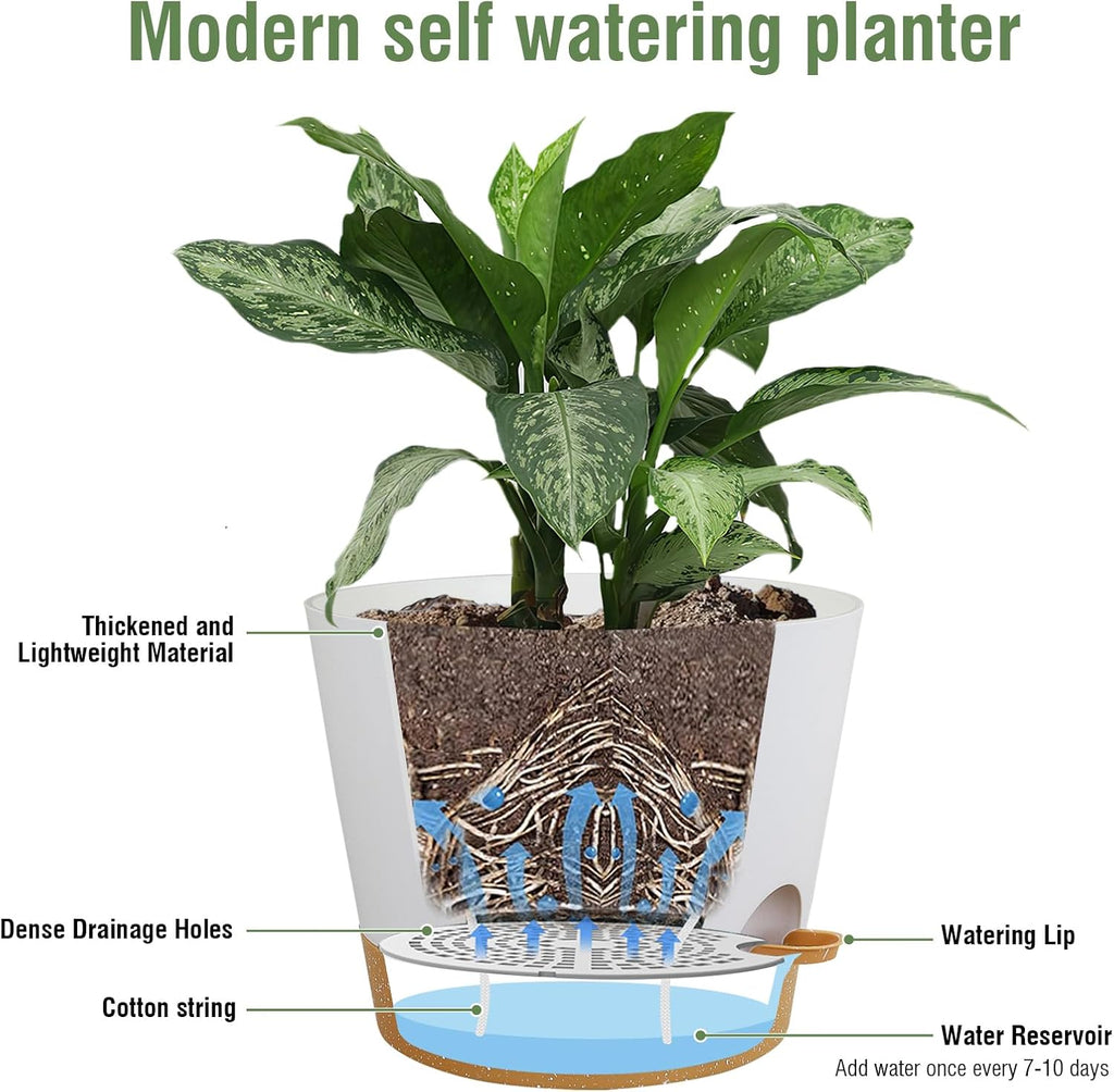 Meowell 12 inch Large Self Watering Pots for Indoor Outdoor Plants, Flower Plant Pots with Drainage Holes for Garden