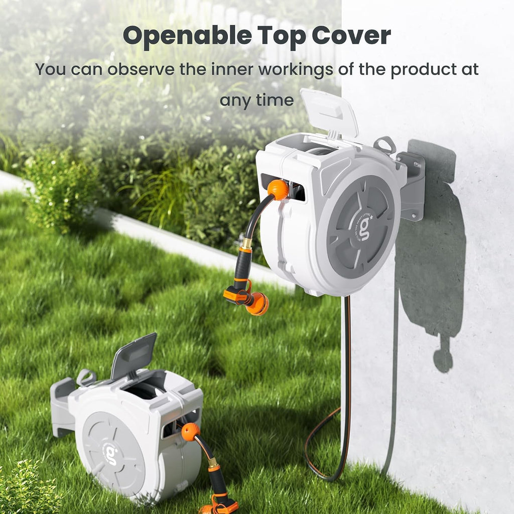 Giraffe Tools Retractable Hose Reel 1/2" x 65 ft Wall Mount Auto Rewind | Garden Hose Reel Heavy Duty,Any Length