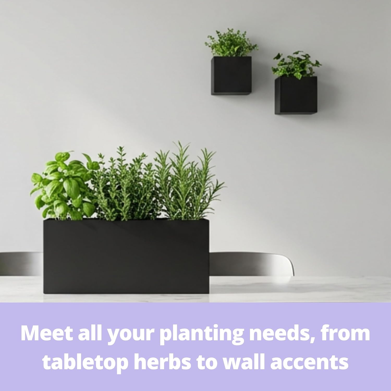 LaLaGreen Wall Planters (3-Pack Set) Rectangular Wall Mounted Hanging Flower Boxes for Indoor Plants, Black Carbon
