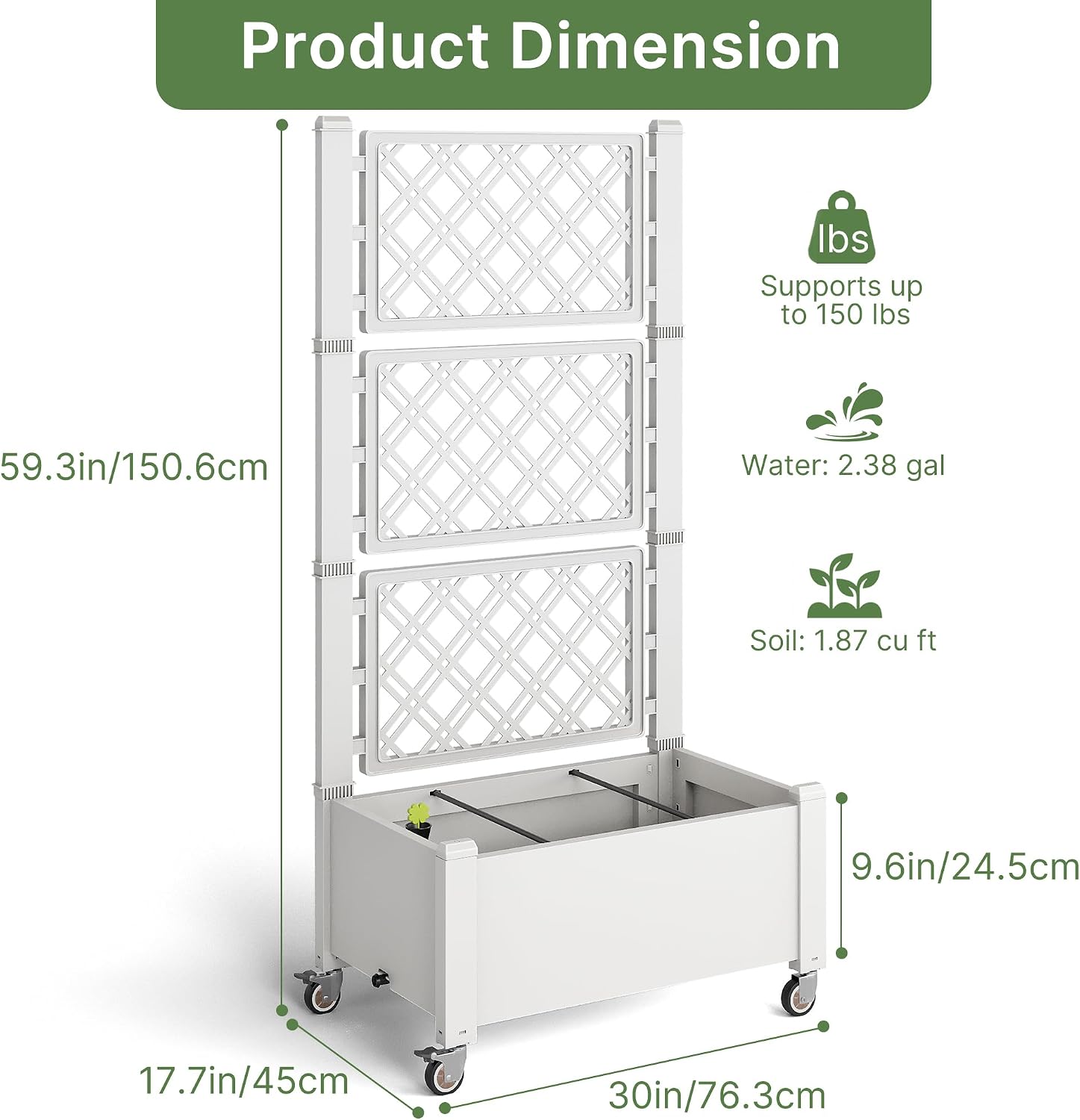 Miory 60" Raised Garden Bed with Trellis & Wheels, Vertical Gardening Planter Box with Water Level Indicator and