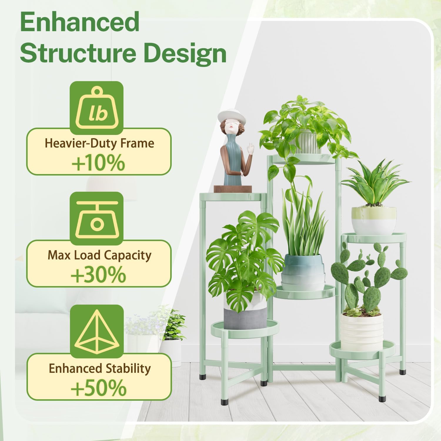 iDavosic.ly Plant Stand Indoor Outdoor, 6 Tier Metal Corner Shelf, Green | Tiered Flower Display Holder, Folding Multi