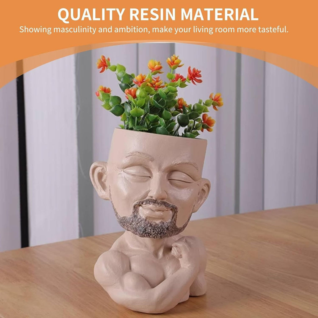 HERCHR Muscular Man Face Planter Pot, Face Flower Pot Head Planter Cute Planters for Indoor Plants, Succulents, Resin