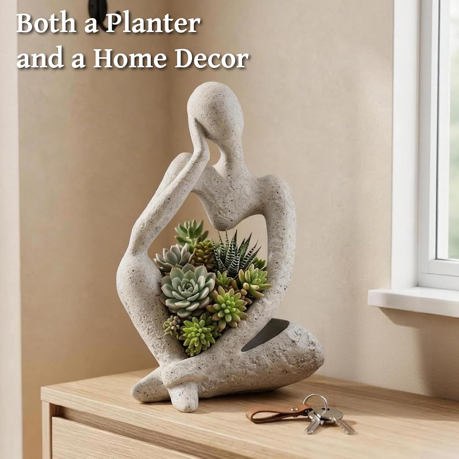 Large Resin Thinker Head Planter Pot with Drainage Hole Unique Indoor Outdoor Flower Pot for Succulents Cacti and Home