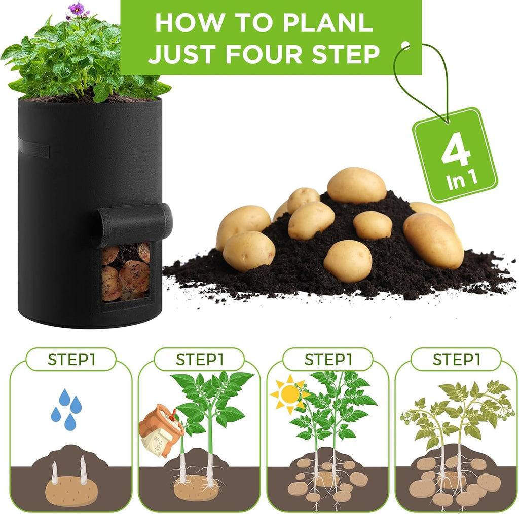 2 Pack 30 Gallon Potato Grow Bags with Harvest Window, Durable Garden Planter Bags with Handles for Potatoes, Tomatoes
