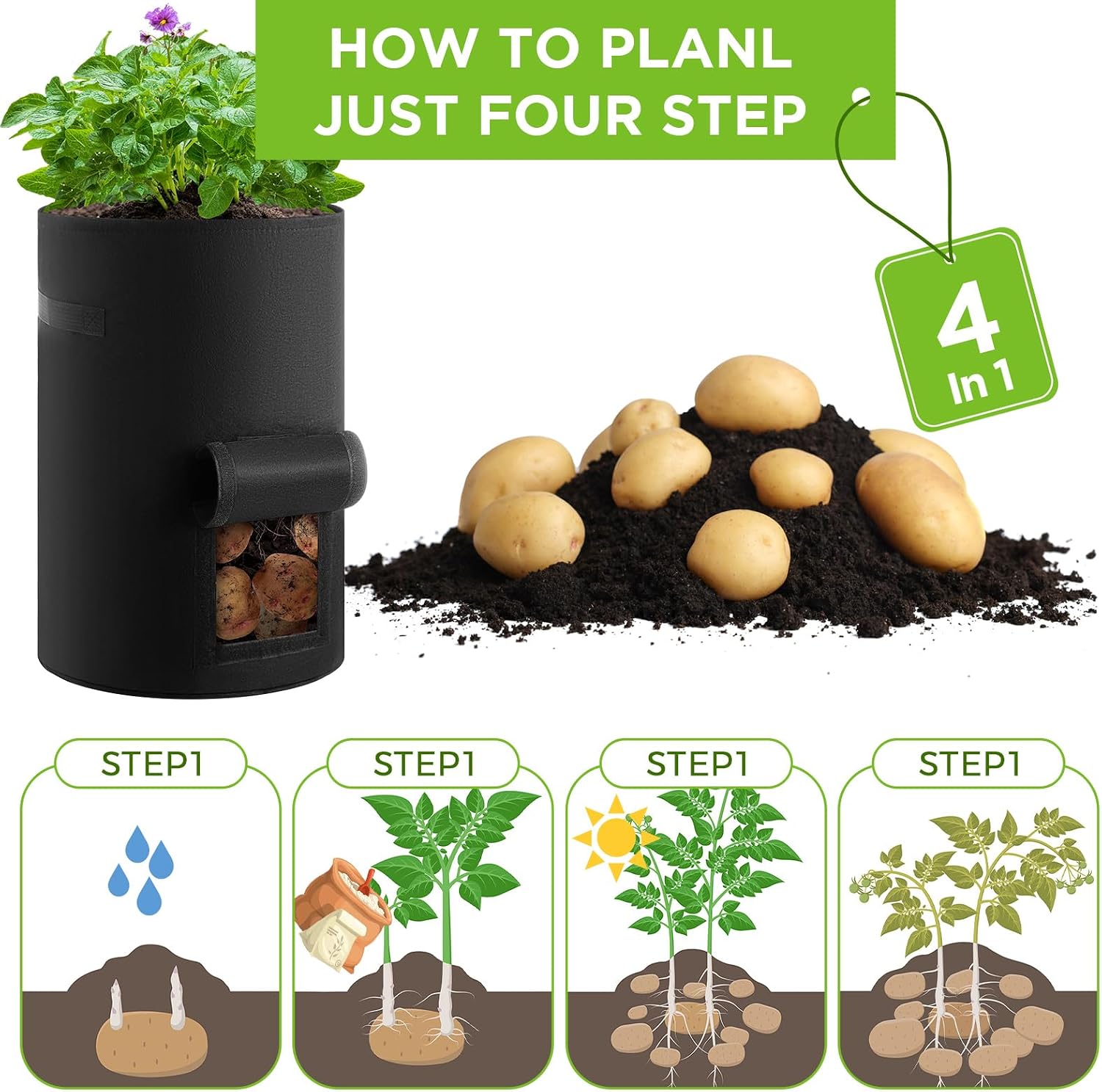 2 Pack 30 Gallon Potato Grow Bags with Harvest Window, Durable Garden Planter Bags with Handles for Potatoes, Tomatoes