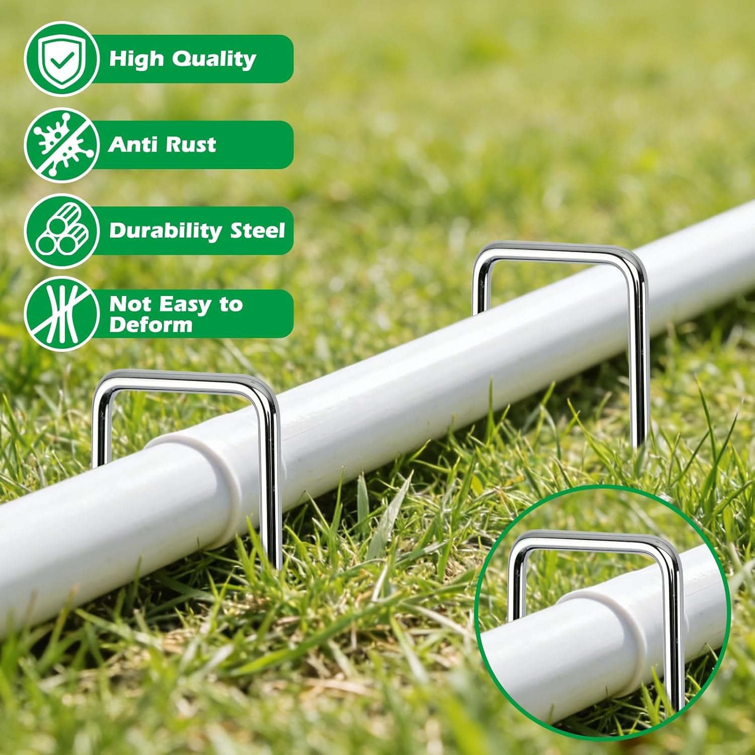 100 Pack Landscape Staples and 100 Pack Gaskets,6in Long 9 Gauge Galvanized Steel Garden Staples with Black